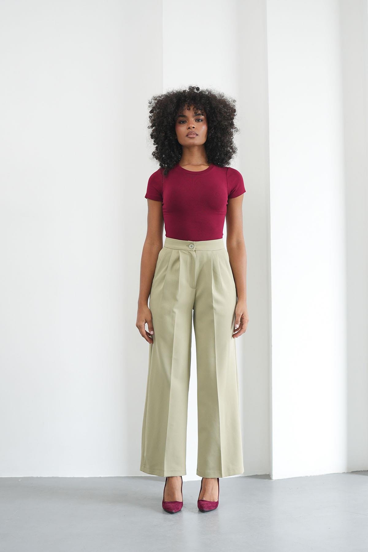 Palazzo Yağ Yeşili PantolonHM1335