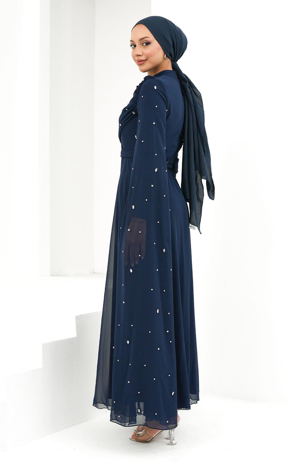 Perizade Şifon Lacivert Tesettür AbiyeLP6317
