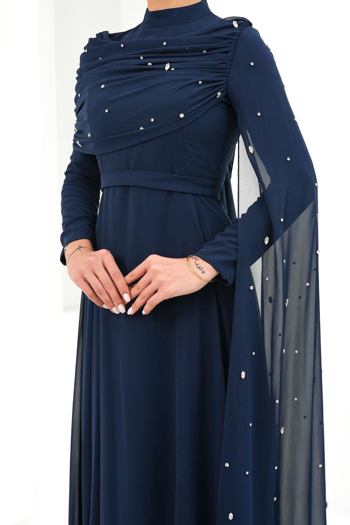 Perizade Şifon Lacivert Tesettür AbiyeLP6317