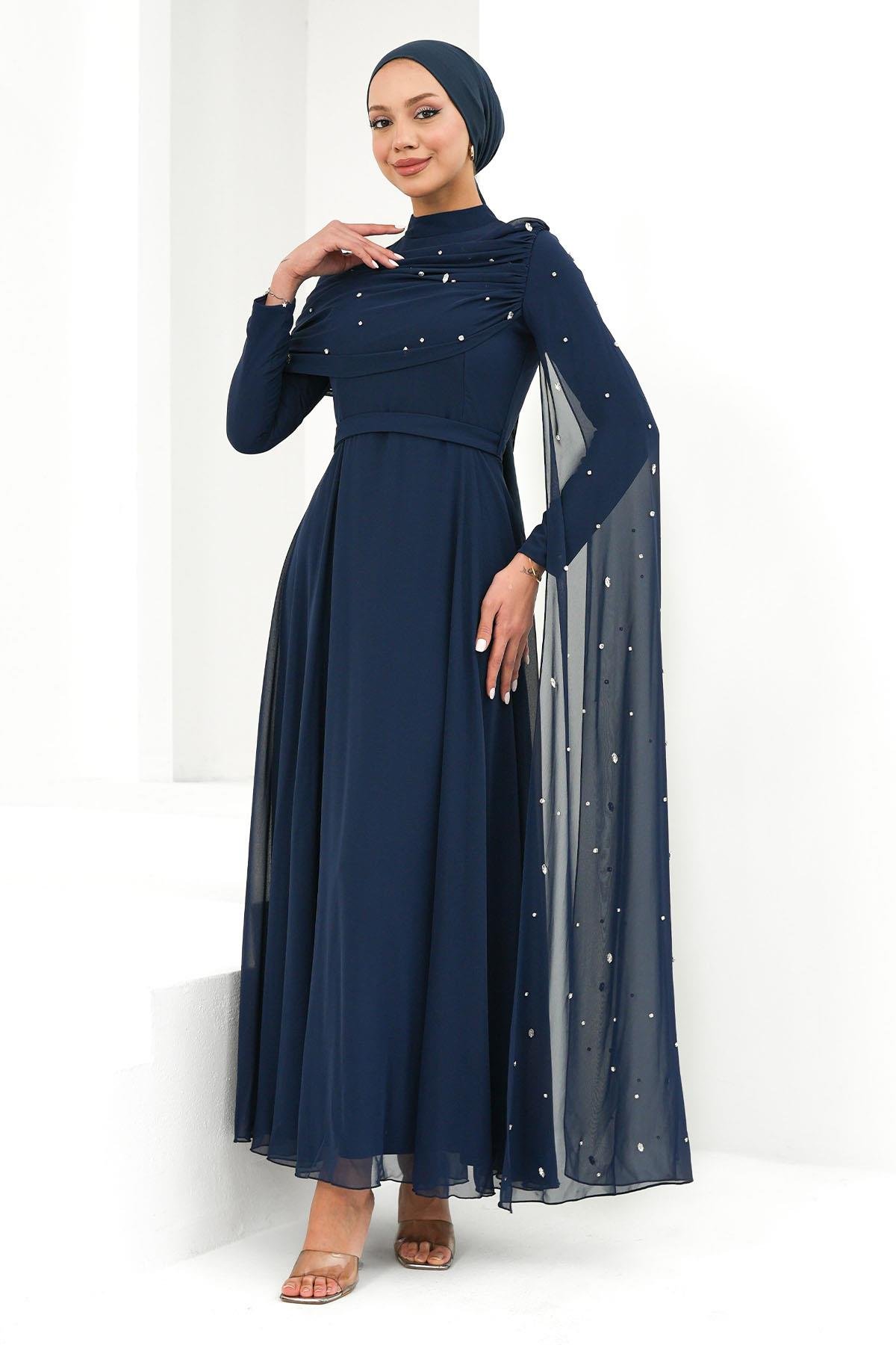 Perizade Şifon Lacivert Tesettür AbiyeLP6317