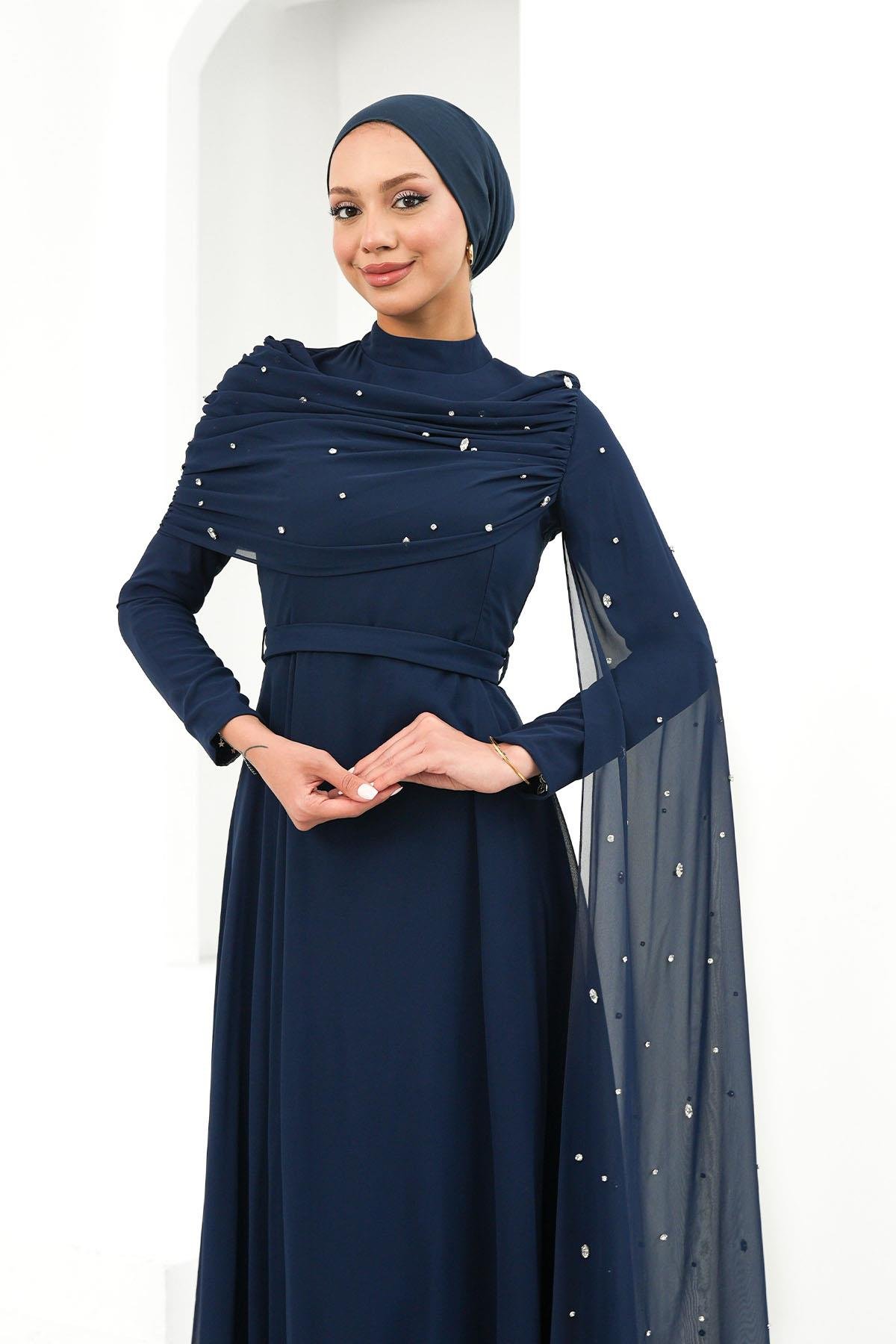 Perizade Şifon Lacivert Tesettür AbiyeLP6317