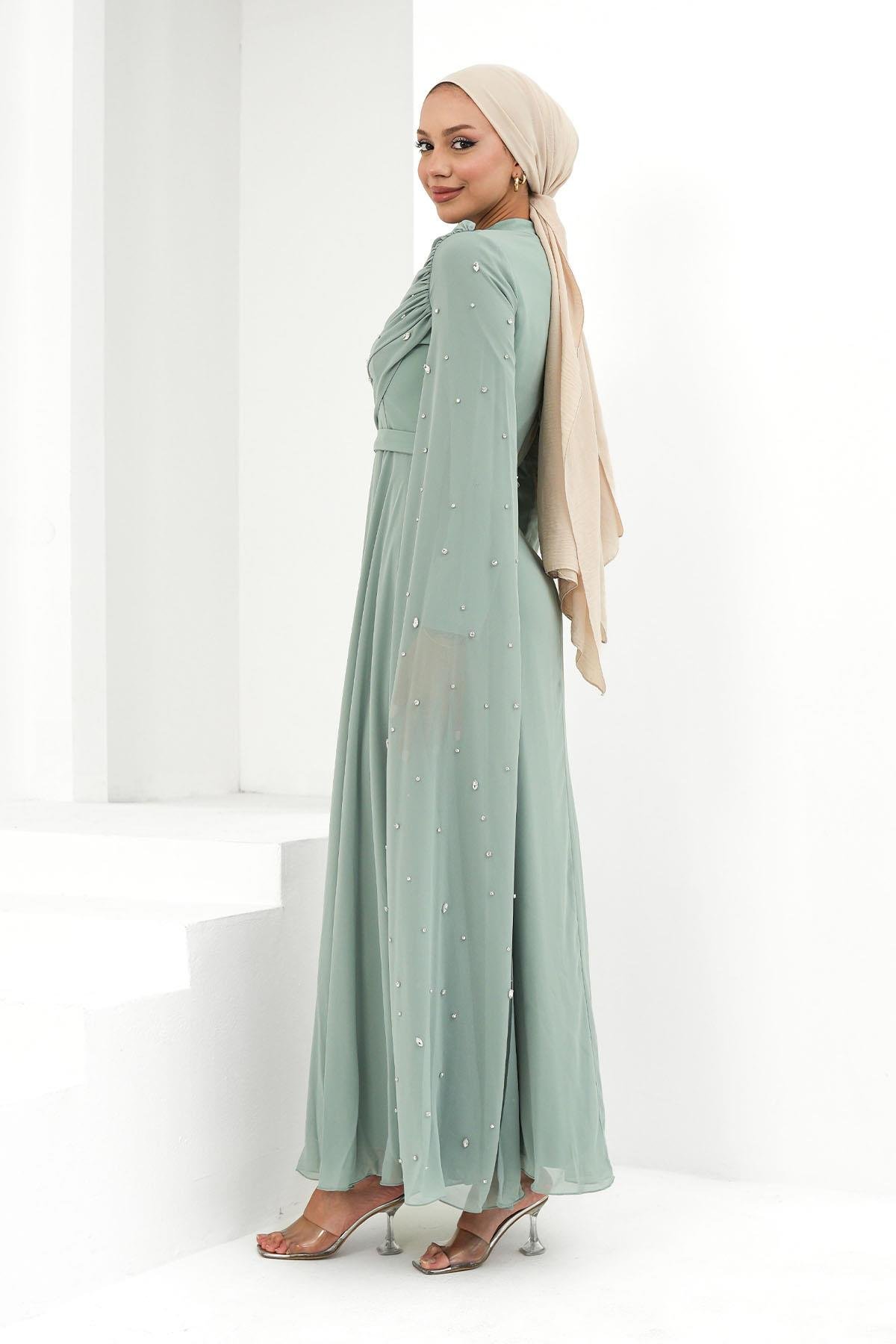 Perizade Şifon Mint Tesettür AbiyeLP6317