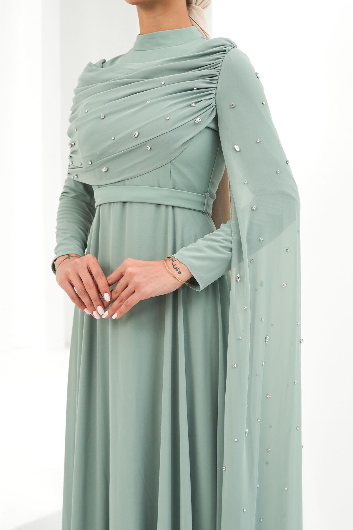 Perizade Şifon Mint Tesettür AbiyeLP6317