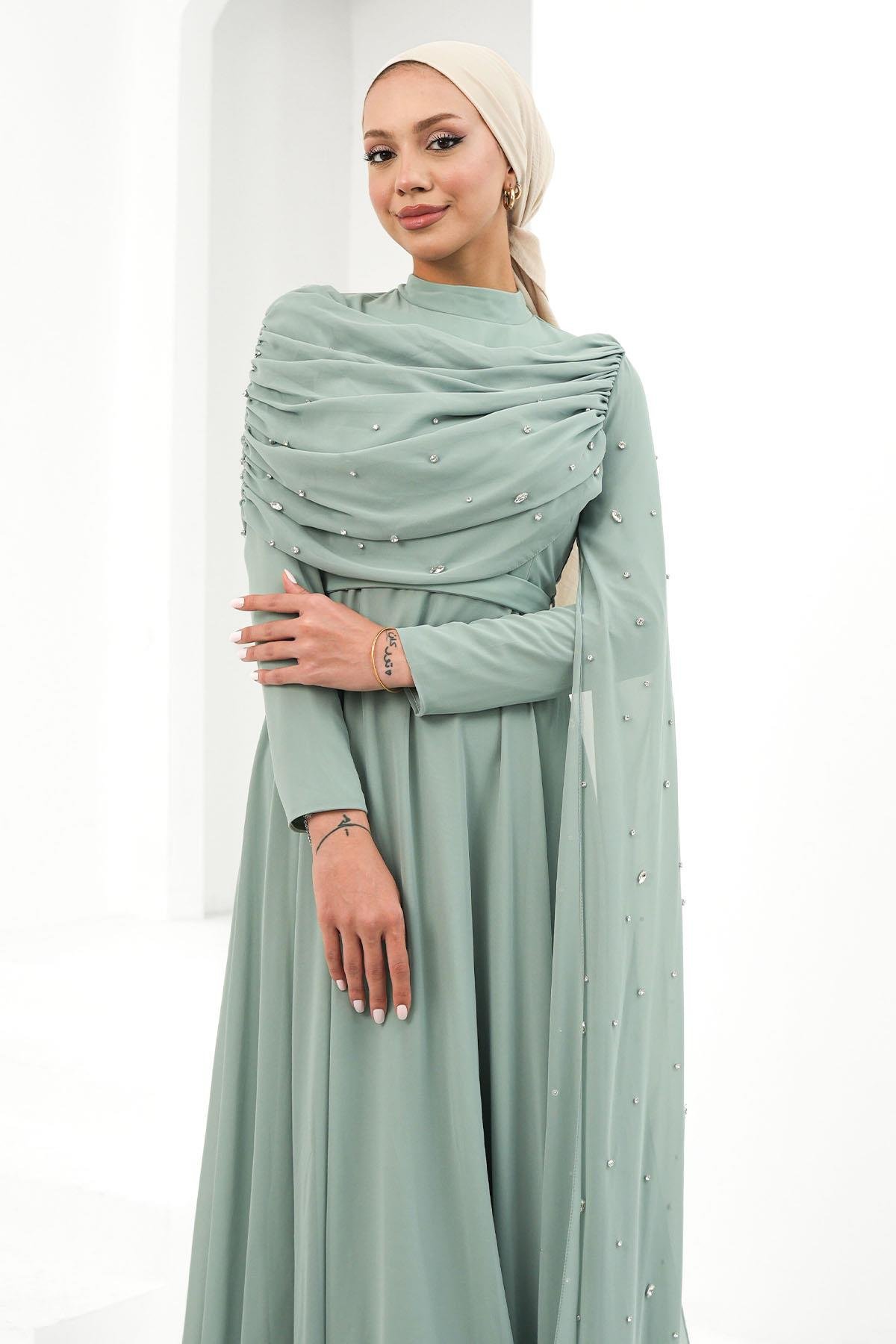 Perizade Şifon Mint Tesettür AbiyeLP6317