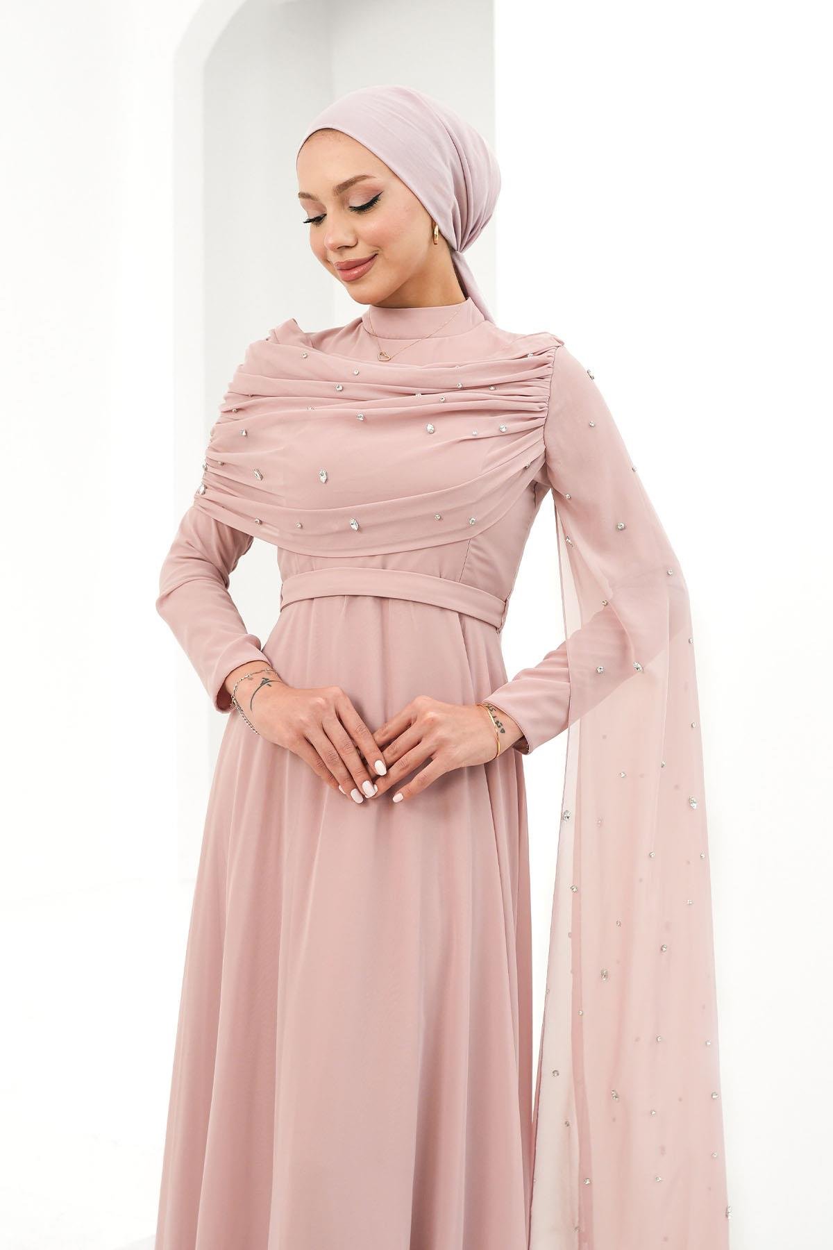 Perizade Şifon Pudra Tesettür AbiyeLP6317