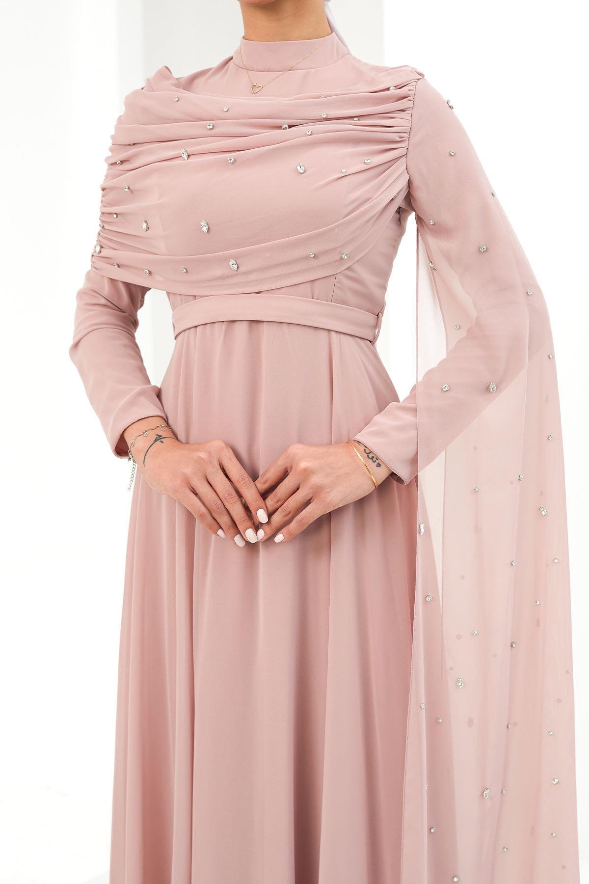 Perizade Şifon Pudra Tesettür AbiyeLP6317