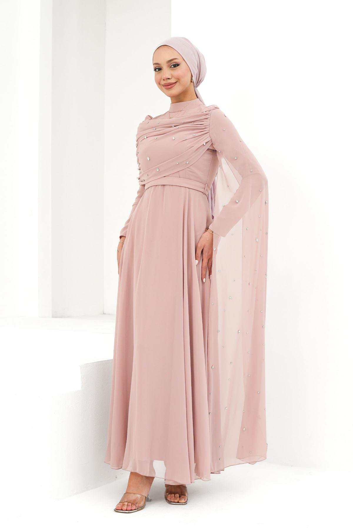 Perizade Şifon Pudra Tesettür AbiyeLP6317