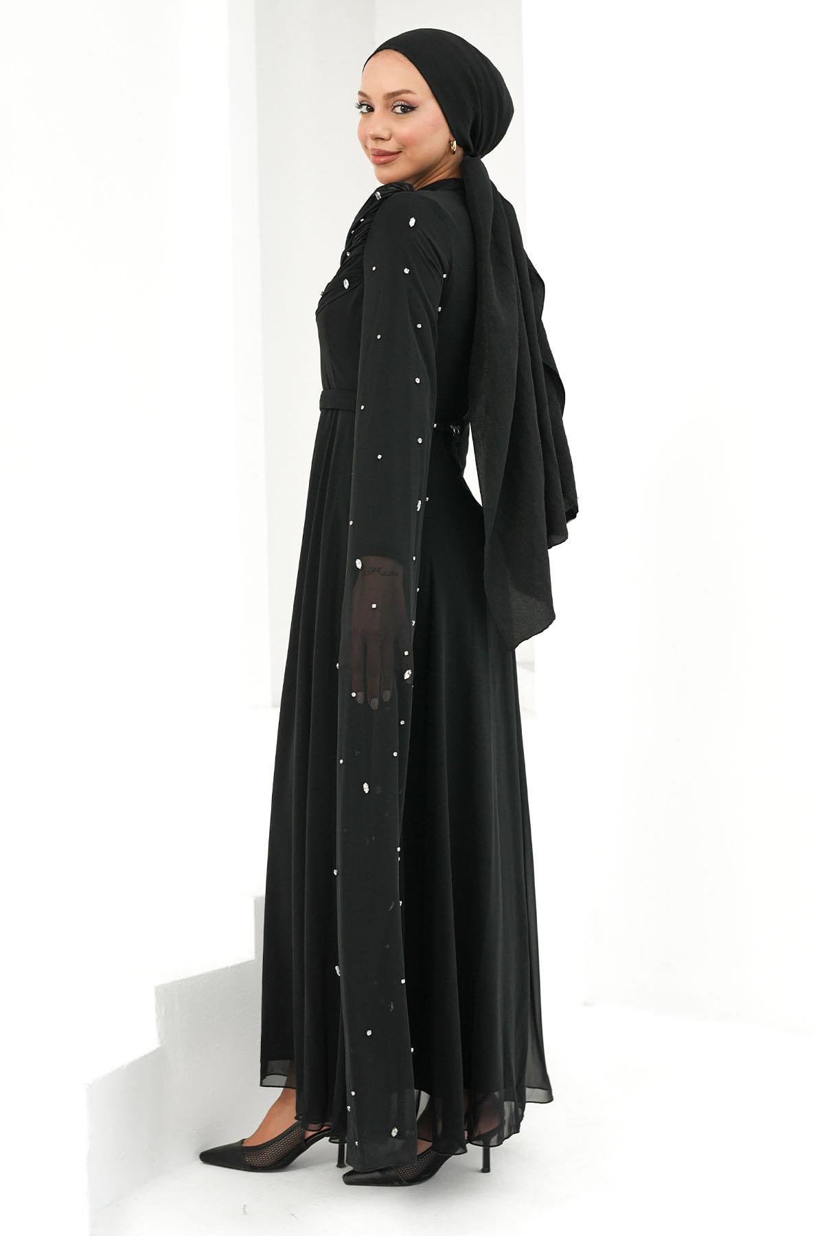 Perizade Şifon Siyah Tesettür AbiyeLP6317