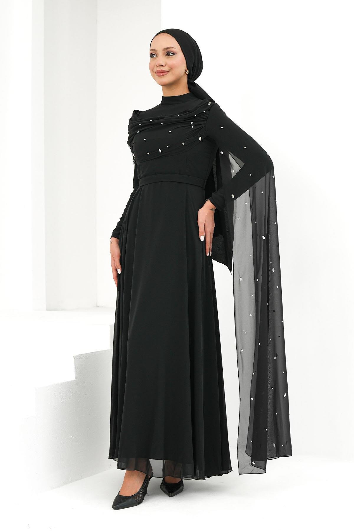 Perizade Şifon Siyah Tesettür AbiyeLP6317