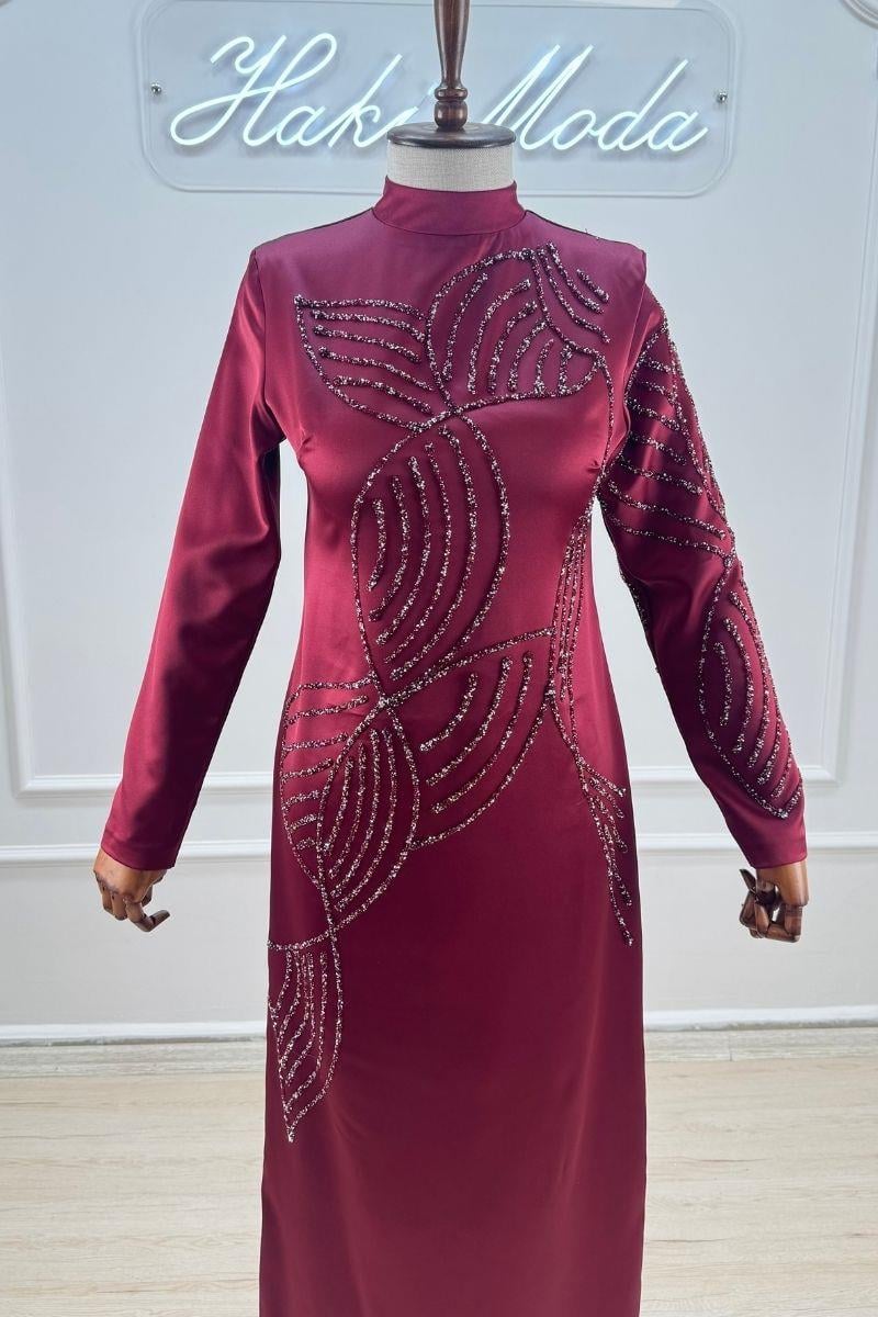 Taşlı Saten Tesettür AbiyeLP6188