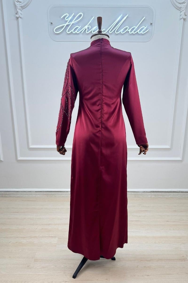 Taşlı Saten Tesettür AbiyeLP6188