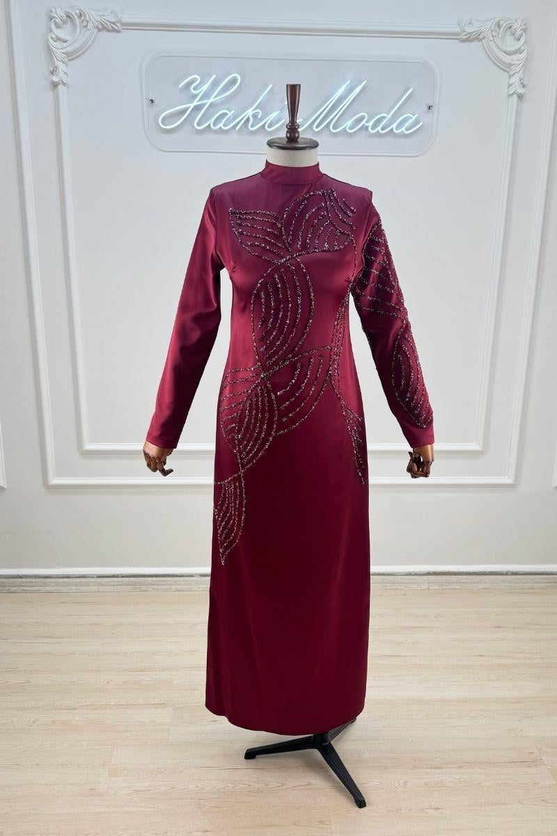 Taşlı Saten Tesettür AbiyeLP6188