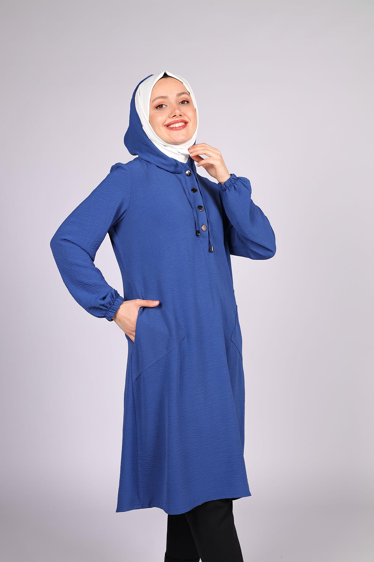 Tesettür Aerobin  Kapüşonlu Tunik IndigoHM4021
