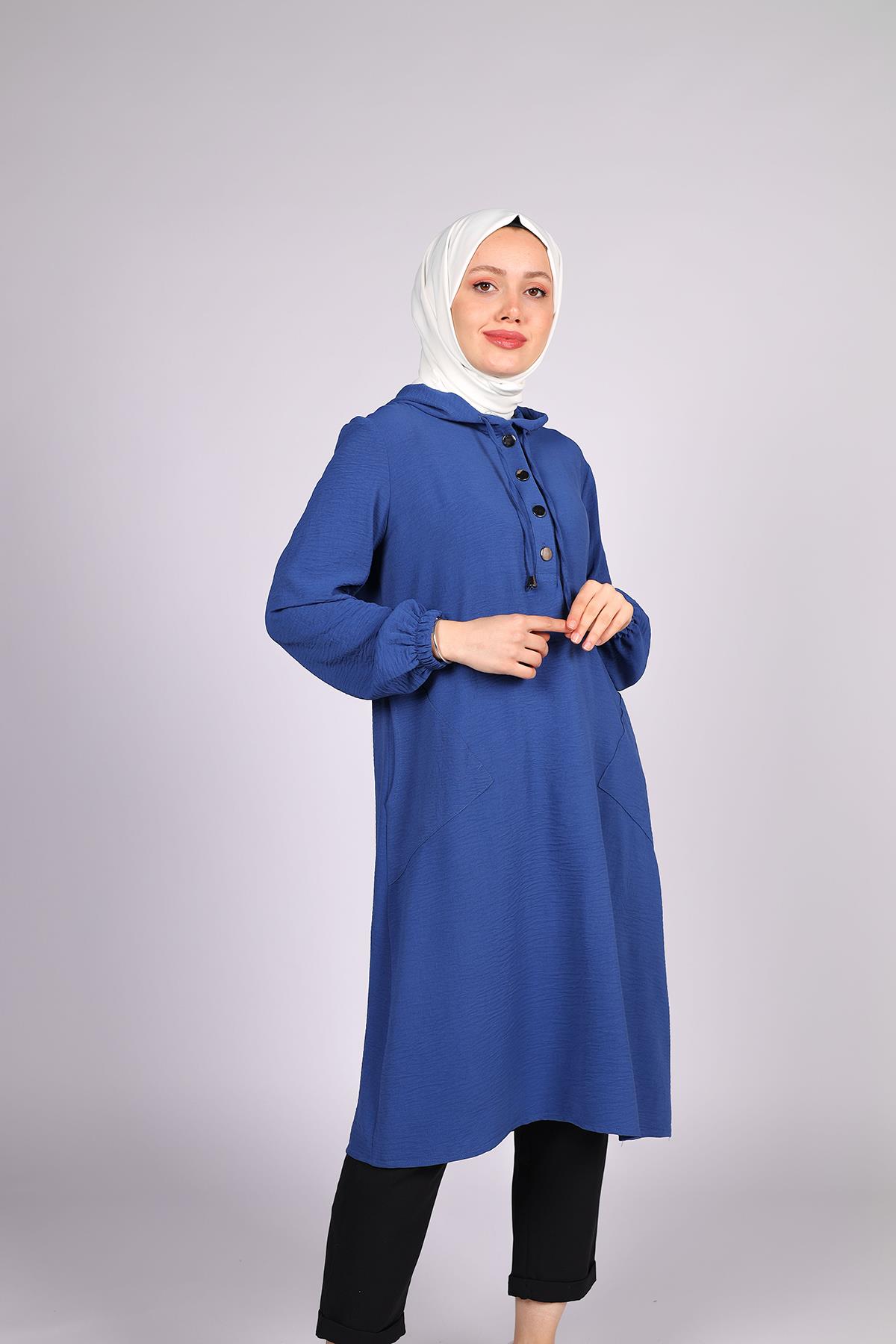 Tesettür Aerobin  Kapüşonlu Tunik IndigoHM4021