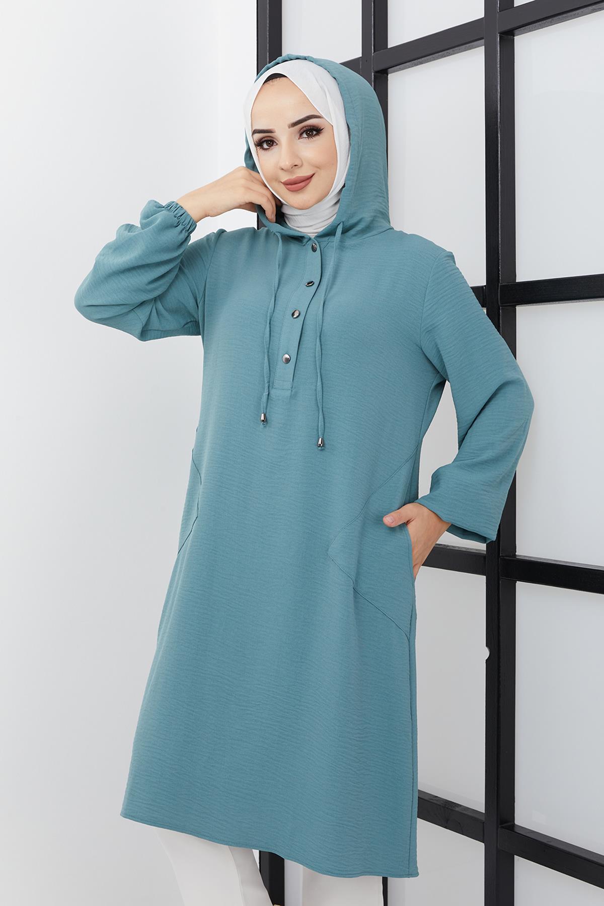 Tesettür Aerobin  Kapüşonlu Tunik MintHM4021