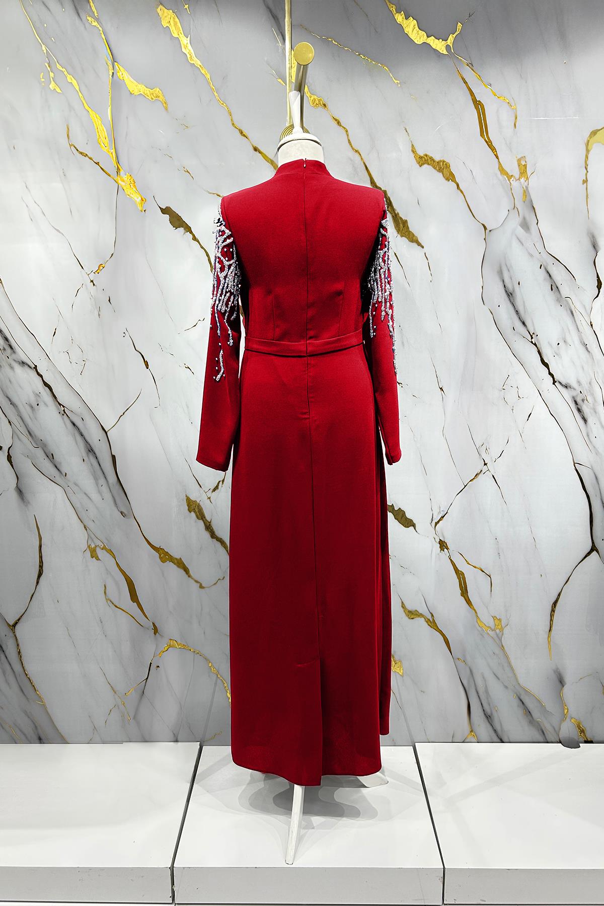 Tesettür Alin Krep Abiye BordoLP6165