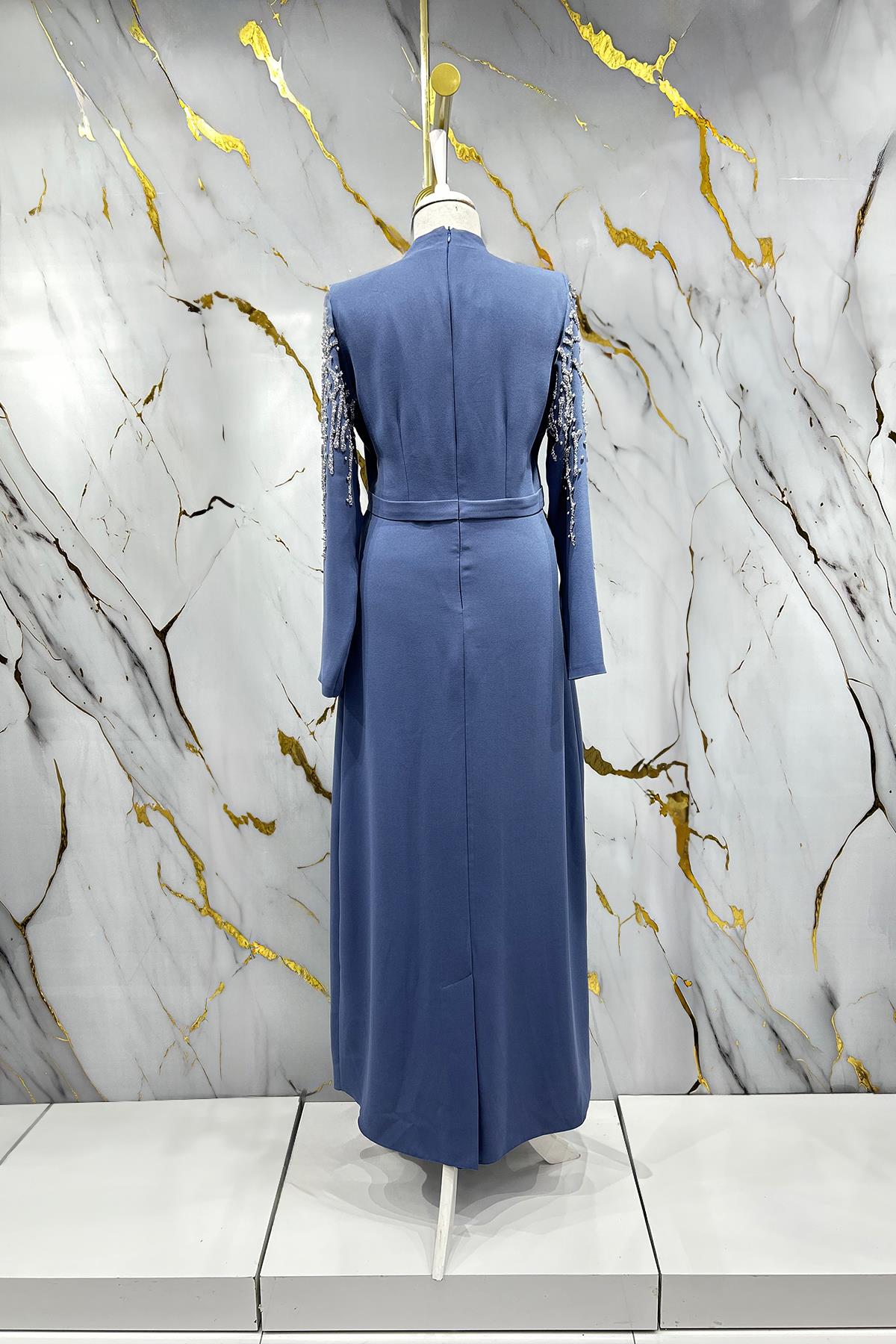 Tesettür Alin Krep Abiye IndigoLP6165