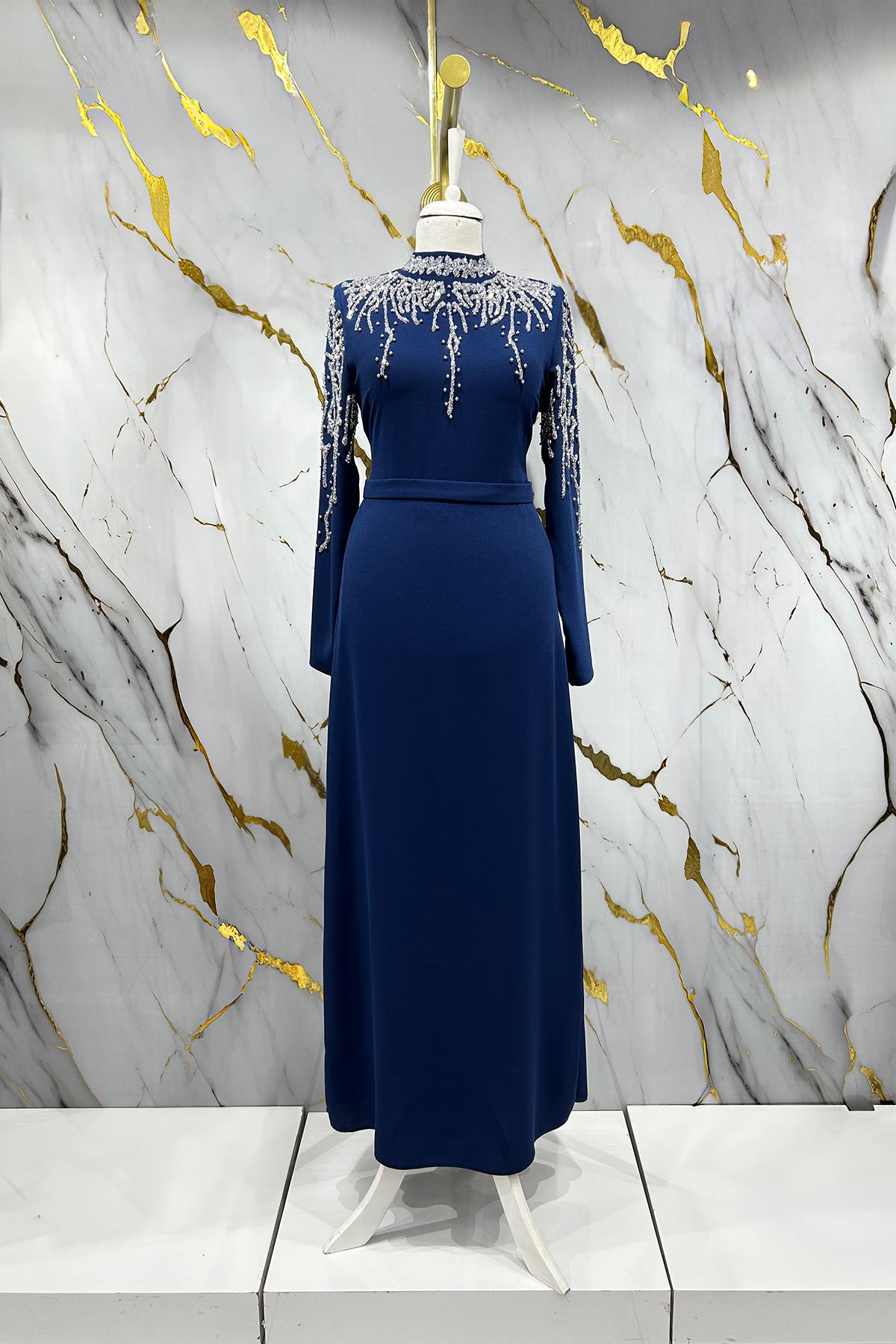 Tesettür Alin Krep Abiye LacivertLP6165