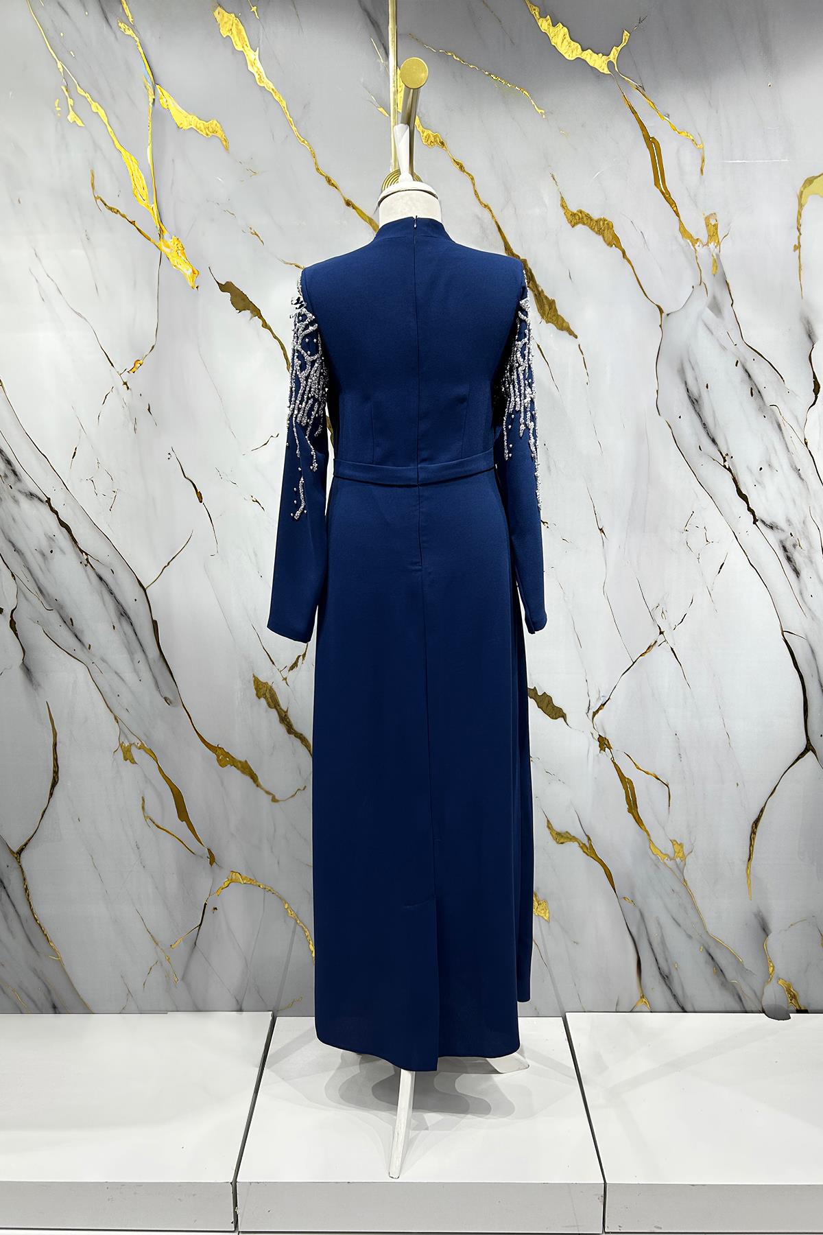 Tesettür Alin Krep Abiye LacivertLP6165