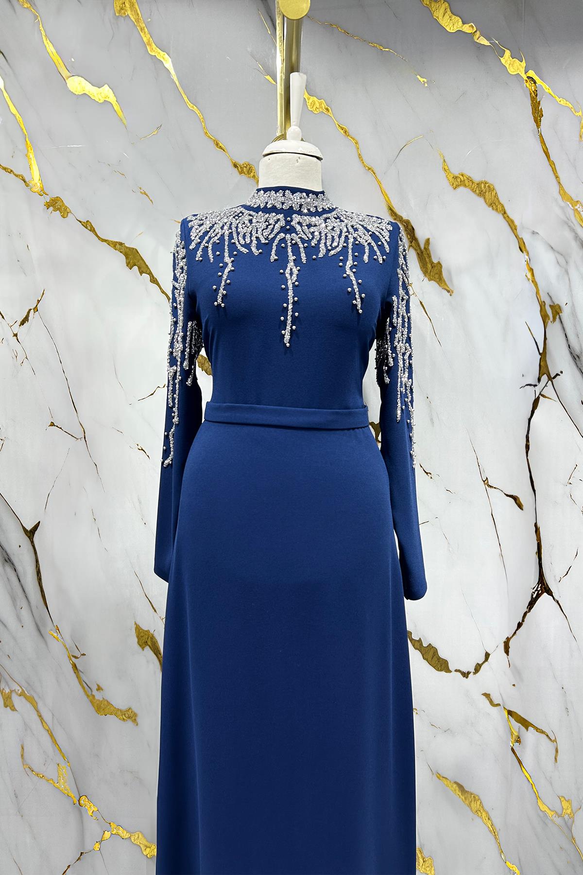 Tesettür Alin Krep Abiye LacivertLP6165