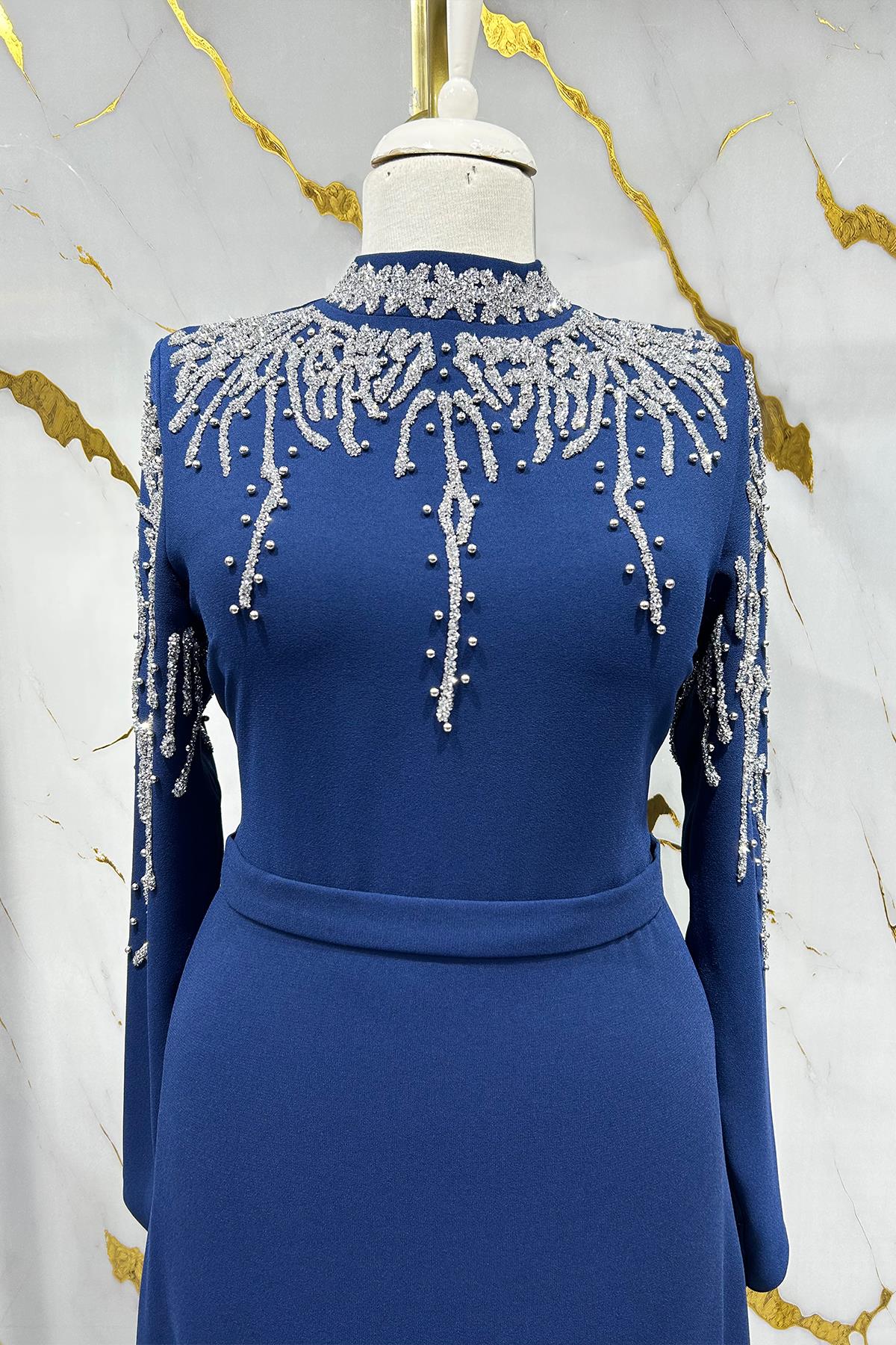 Tesettür Alin Krep Abiye LacivertLP6165