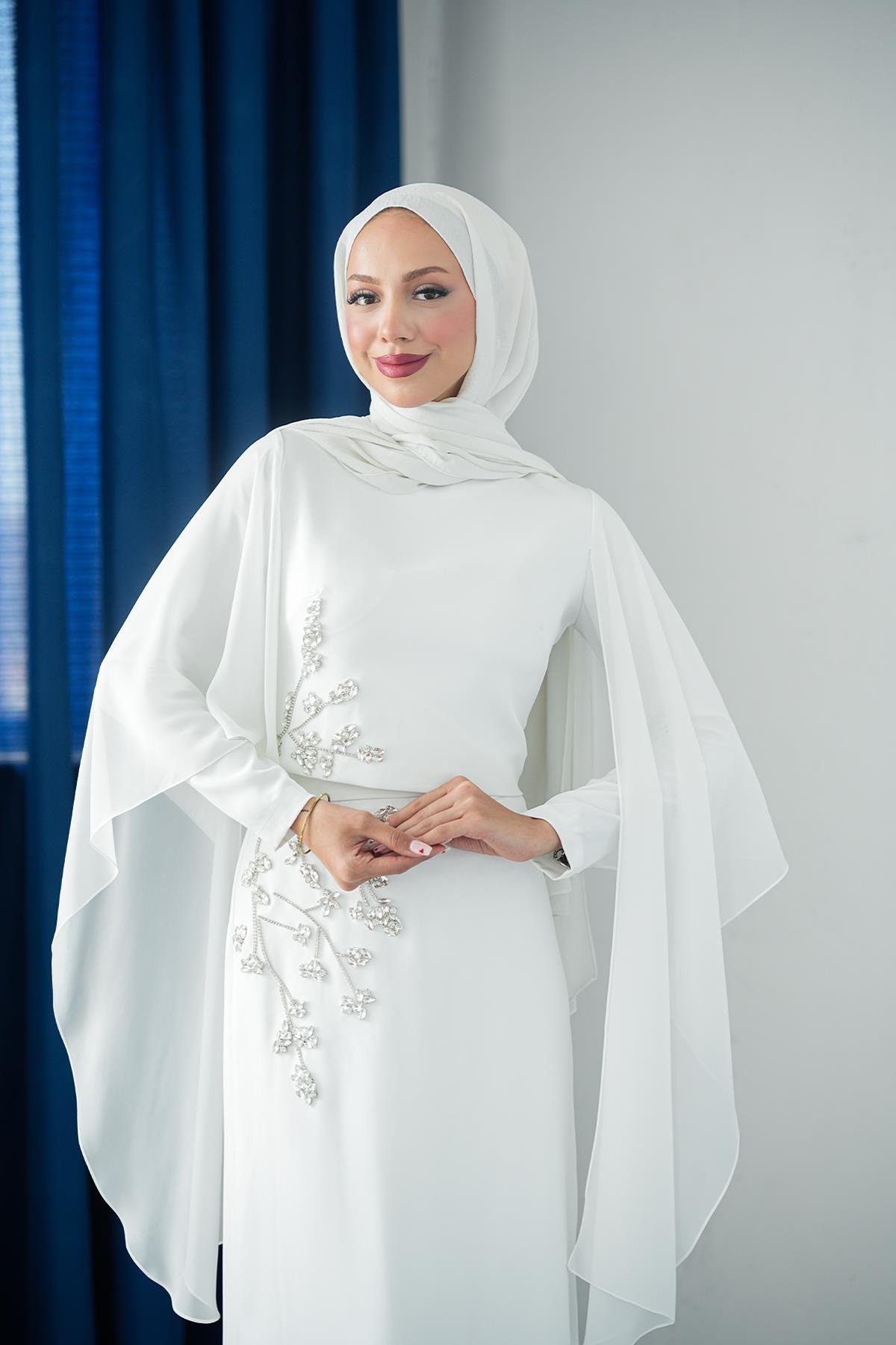 Tesettür Alya Adriana Takım Abiye BeyazLP6304