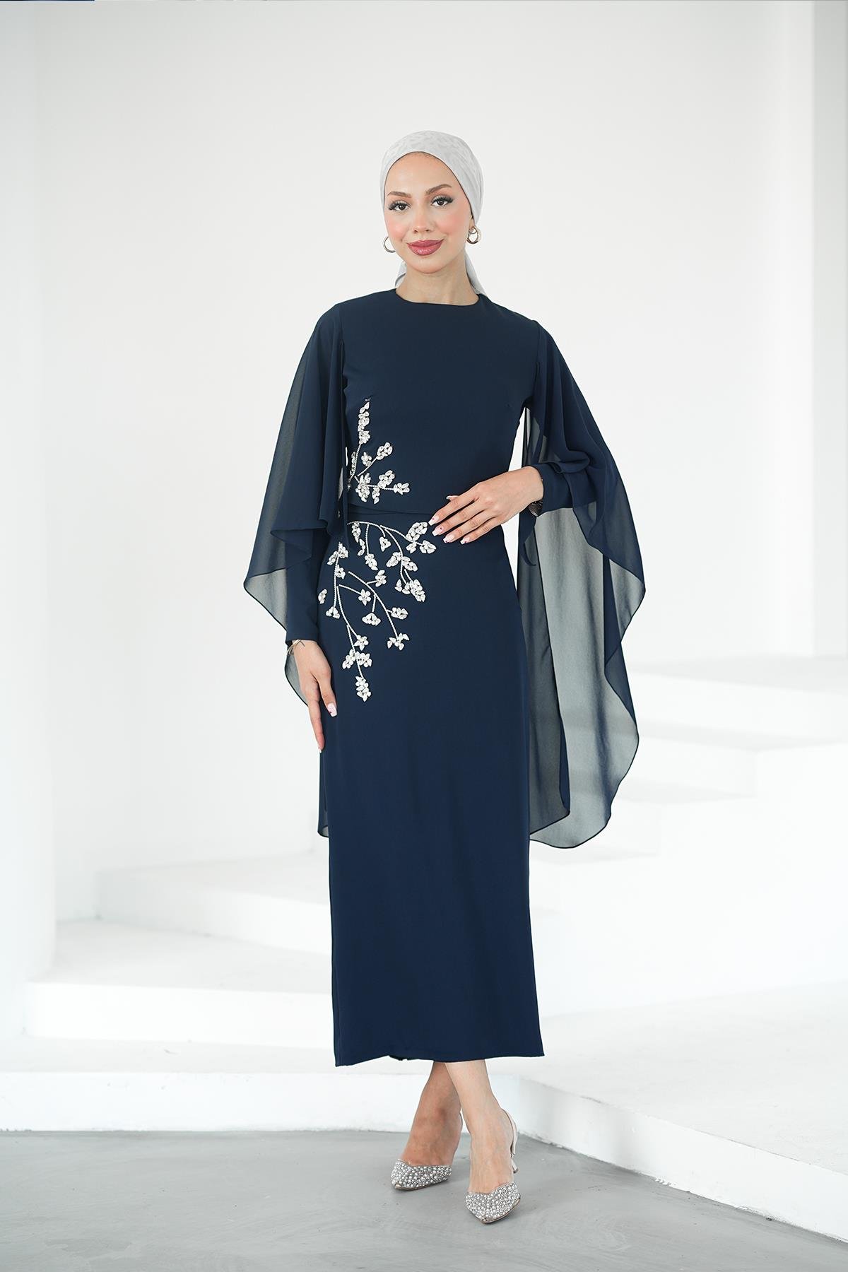 Tesettür Alya Adriana Takım Abiye LacivertLP6304