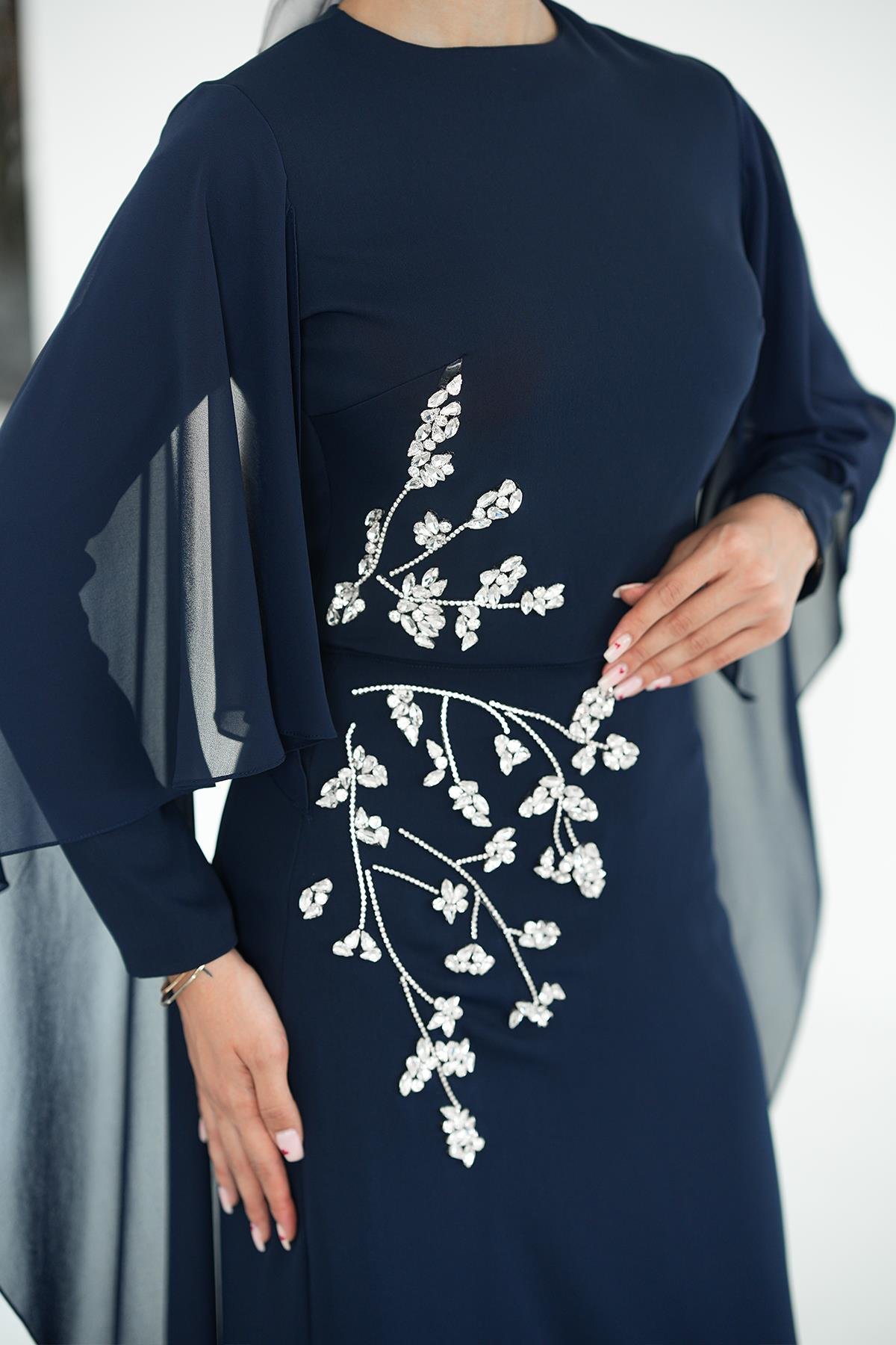 Tesettür Alya Adriana Takım Abiye LacivertLP6304