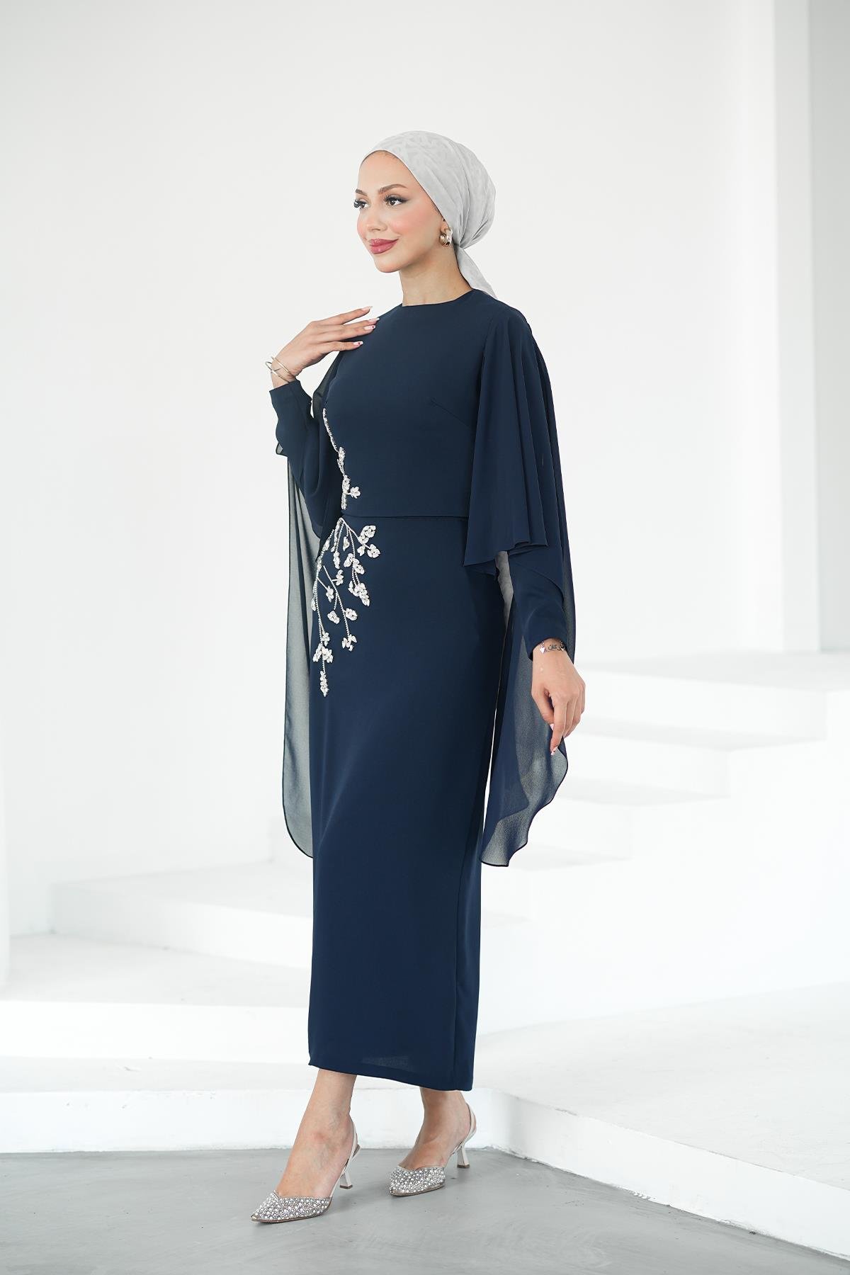 Tesettür Alya Adriana Takım Abiye LacivertLP6304