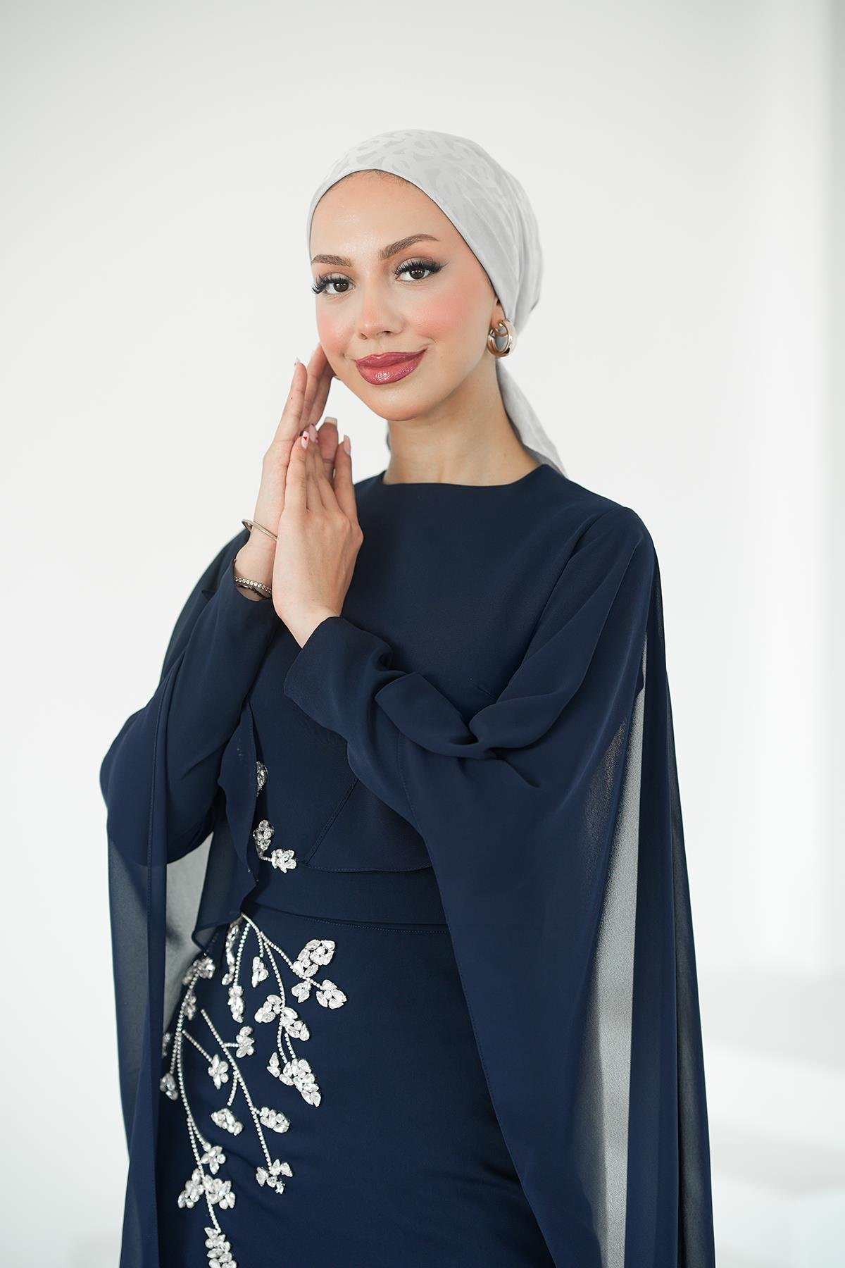 Tesettür Alya Adriana Takım Abiye LacivertLP6304