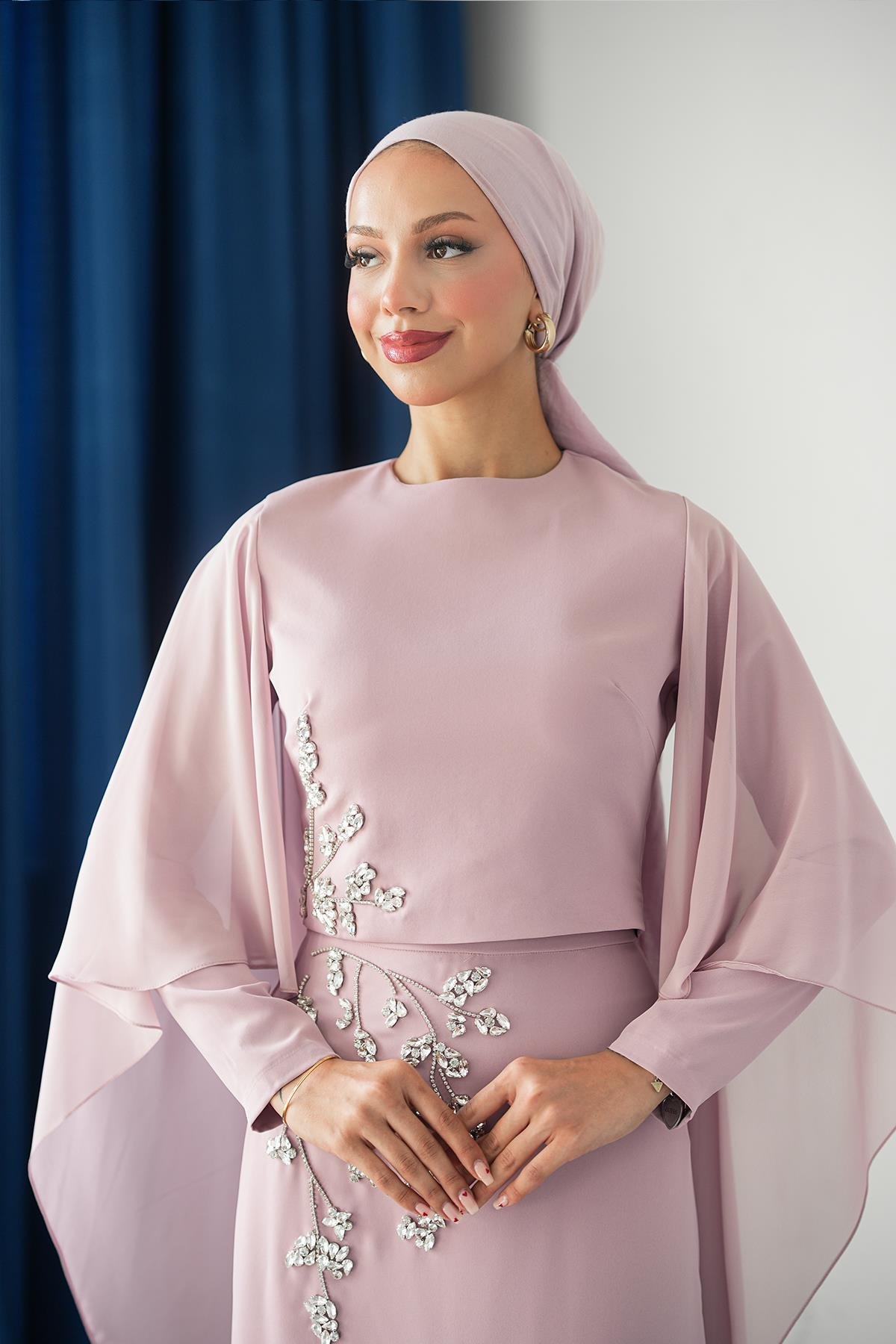 Tesettür Alya Adriana Takım Abiye PudraLP6304