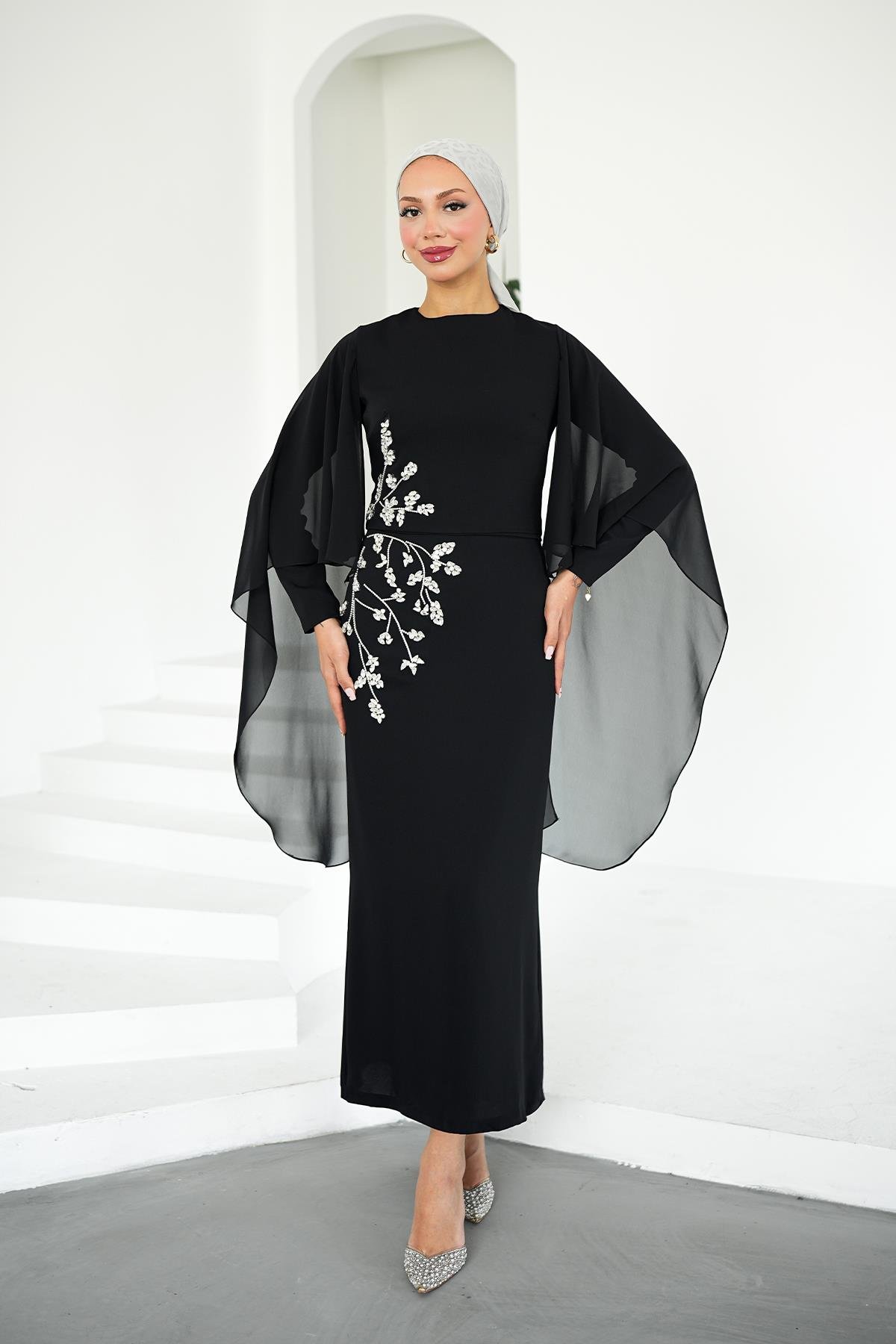 Tesettür Alya Adriana Takım Abiye SiyahLP6304