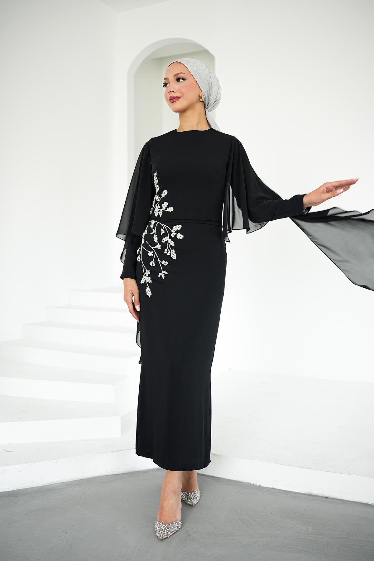 Tesettür Alya Adriana Takım Abiye SiyahLP6304