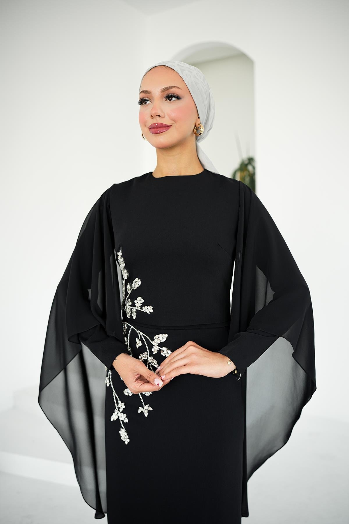 Tesettür Alya Adriana Takım Abiye SiyahLP6304