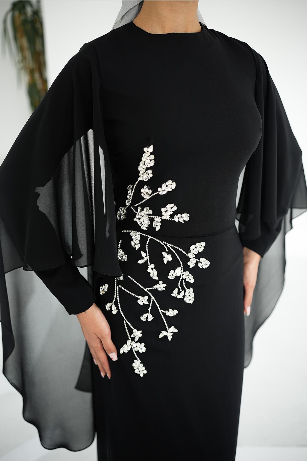 Tesettür Alya Adriana Takım Abiye SiyahLP6304