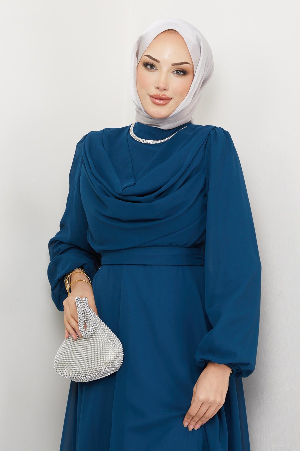 Tesettür Ariyana Şal Yaka Abiye PetrolHM2010