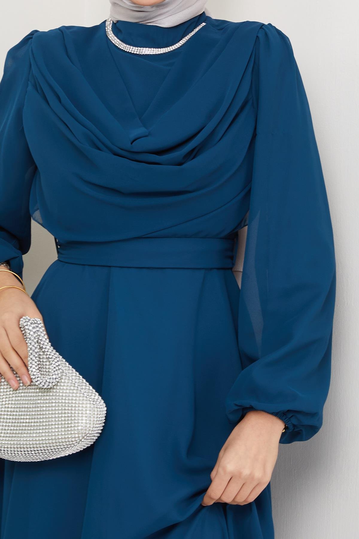 Tesettür Ariyana Şal Yaka Abiye PetrolHM2010