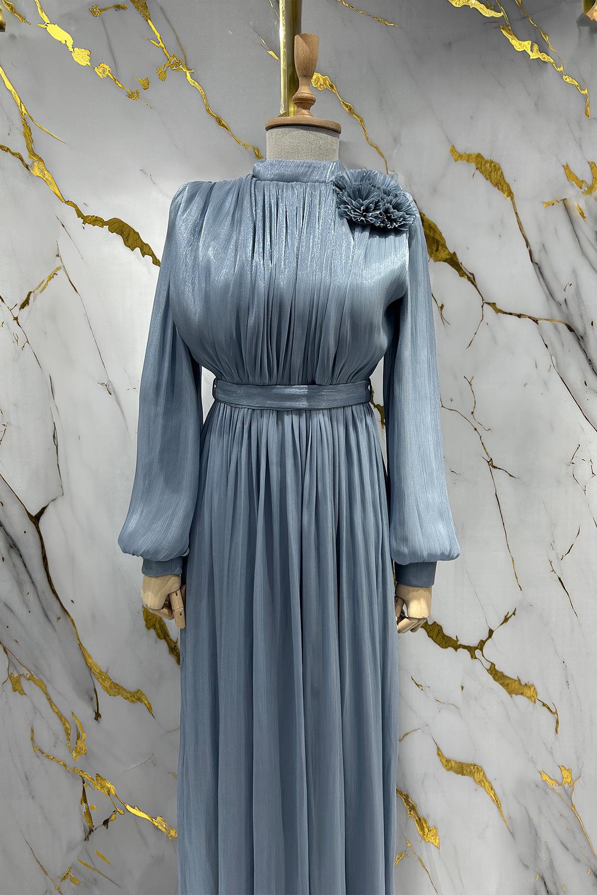 Tesettür Aron Işıltı Abiye MaviLP6206