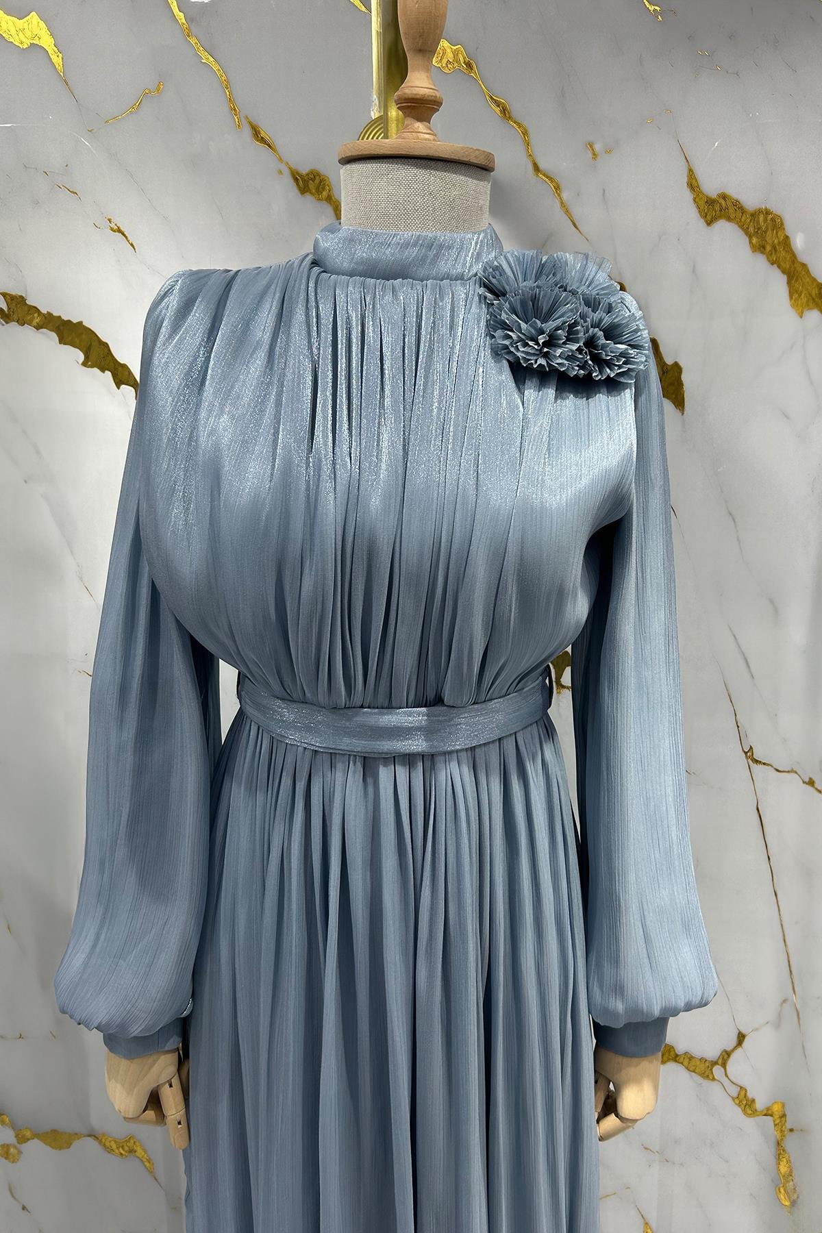 Tesettür Aron Işıltı Abiye MaviLP6206