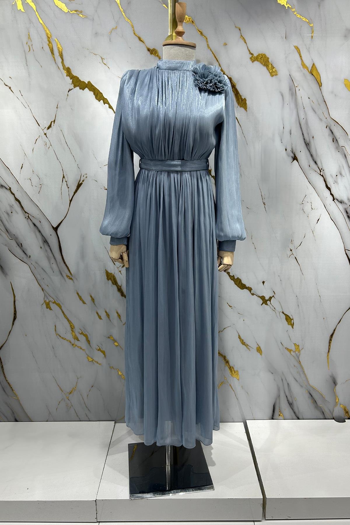 Tesettür Aron Işıltı Abiye MaviLP6206