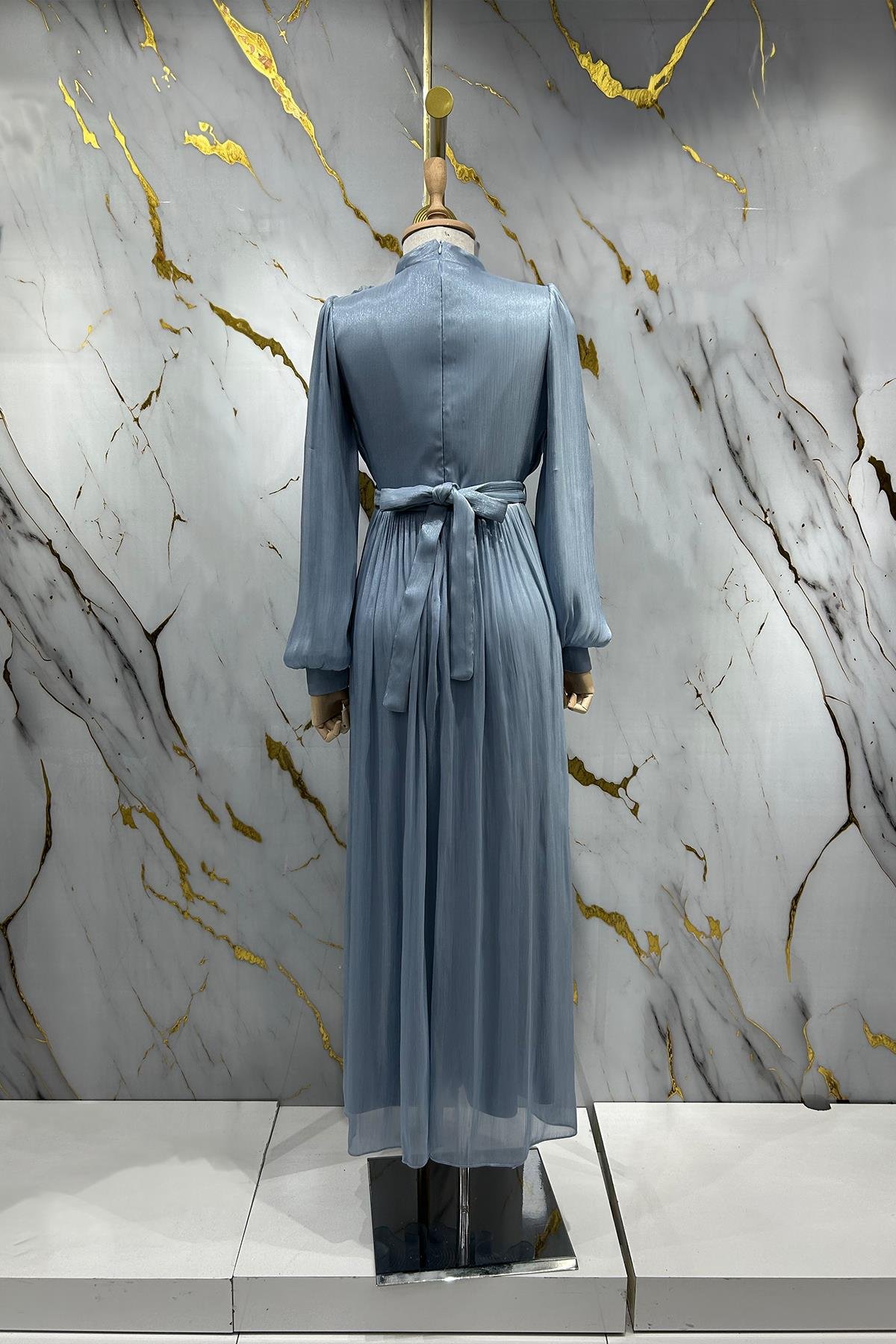 Tesettür Aron Işıltı Abiye MaviLP6206