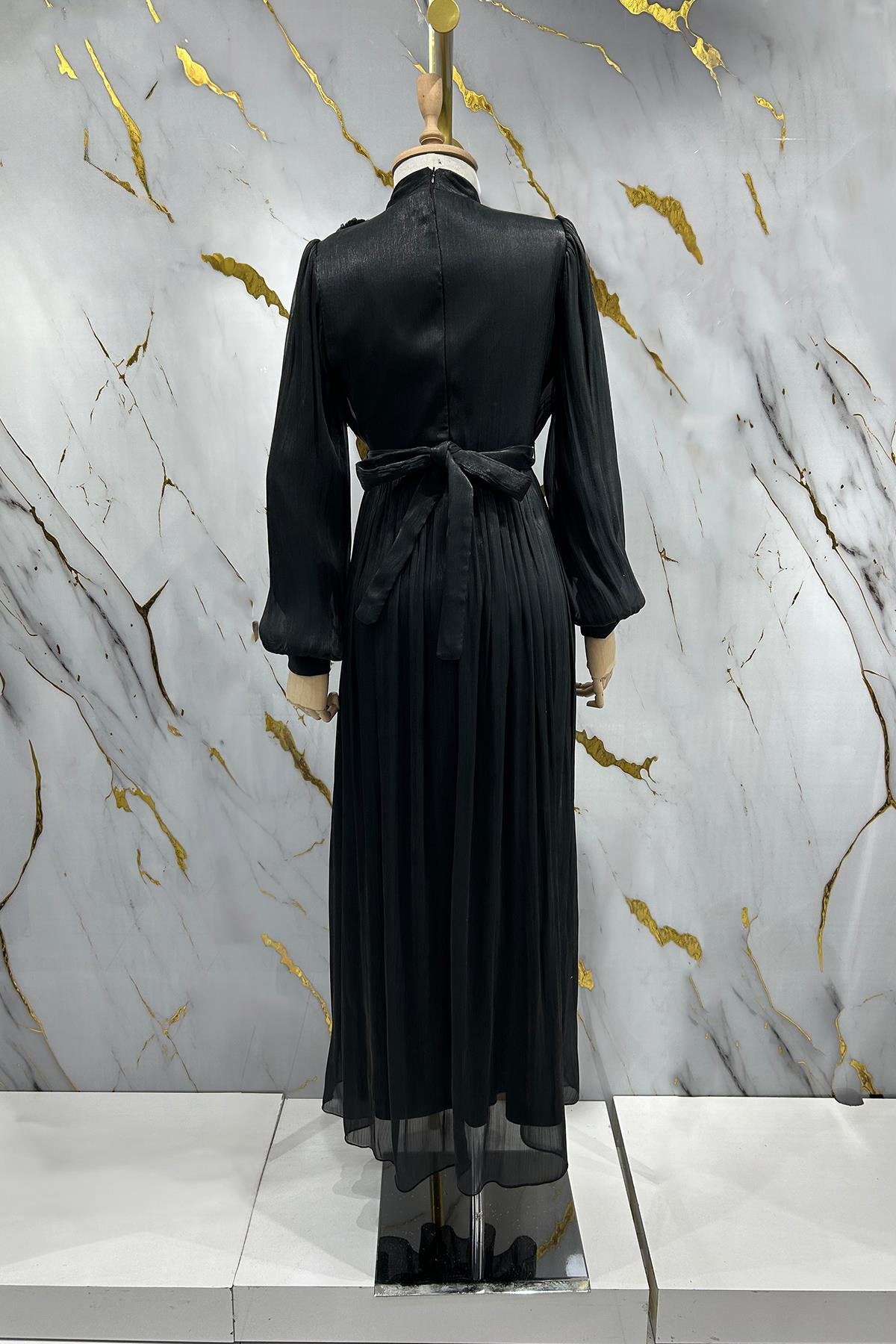 Tesettür Aron Işıltı Abiye SiyahLP6206