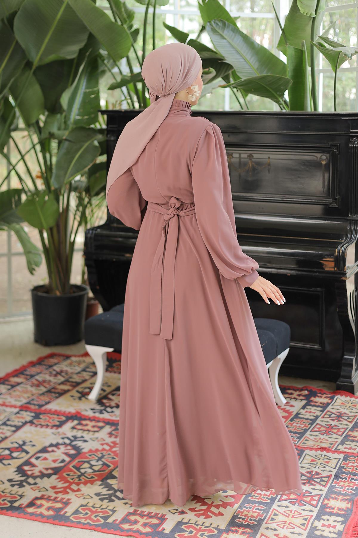 Tesettür Asel Şifon Abiye GülLP6040