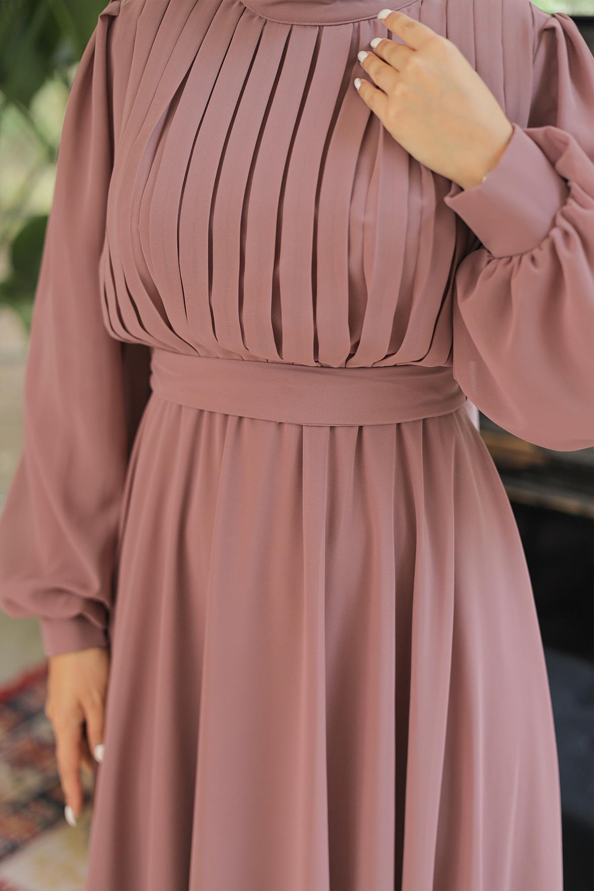 Tesettür Asel Şifon Abiye GülLP6040