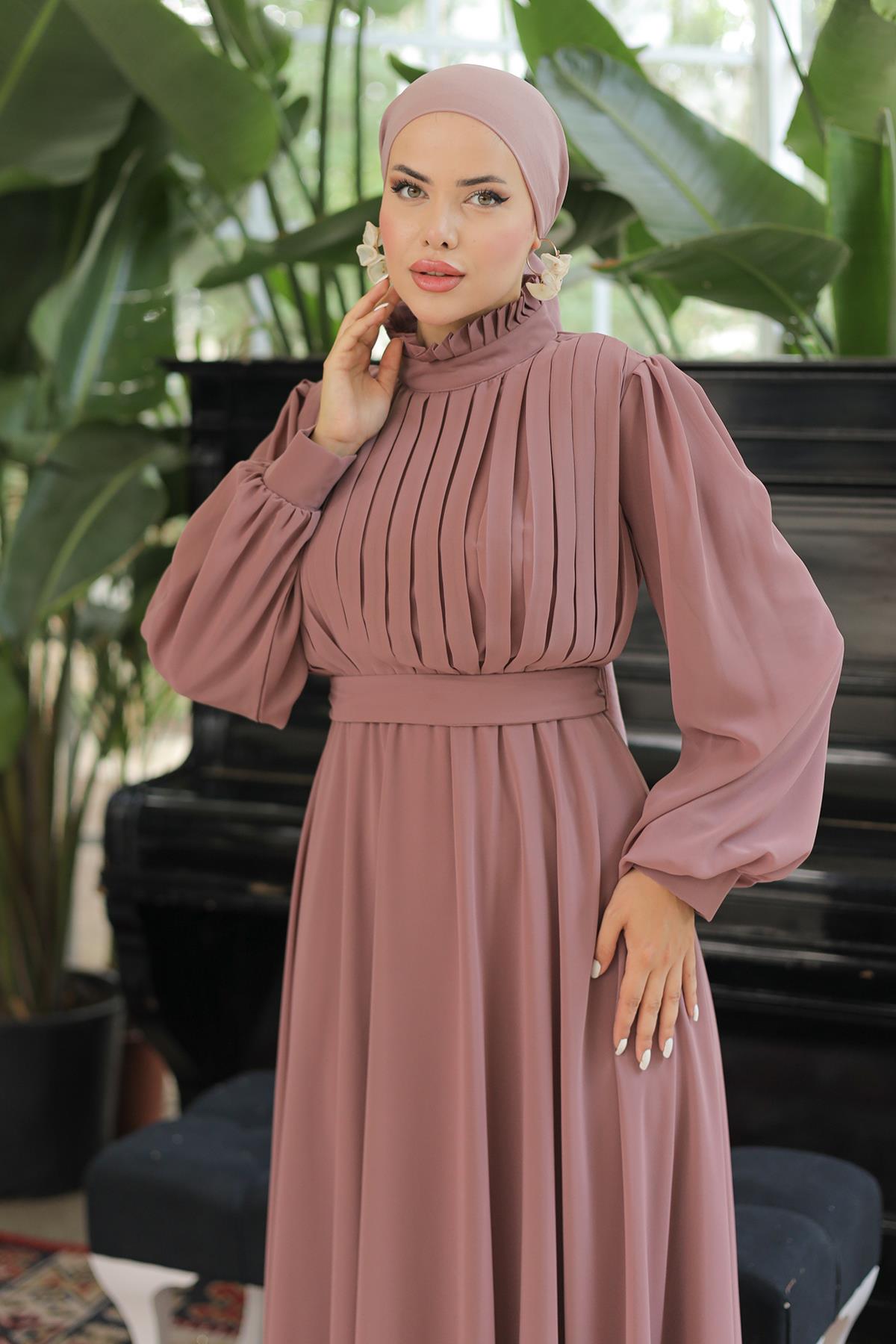 Tesettür Asel Şifon Abiye GülLP6040