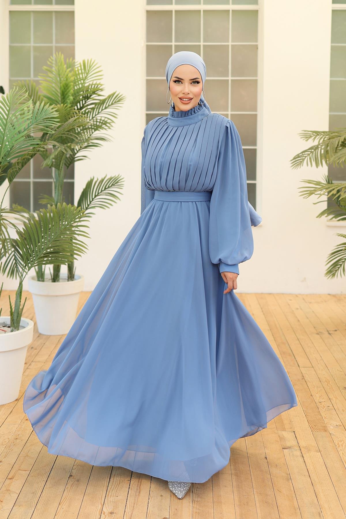 Tesettür Asel Şifon Abiye IndigoLP6040