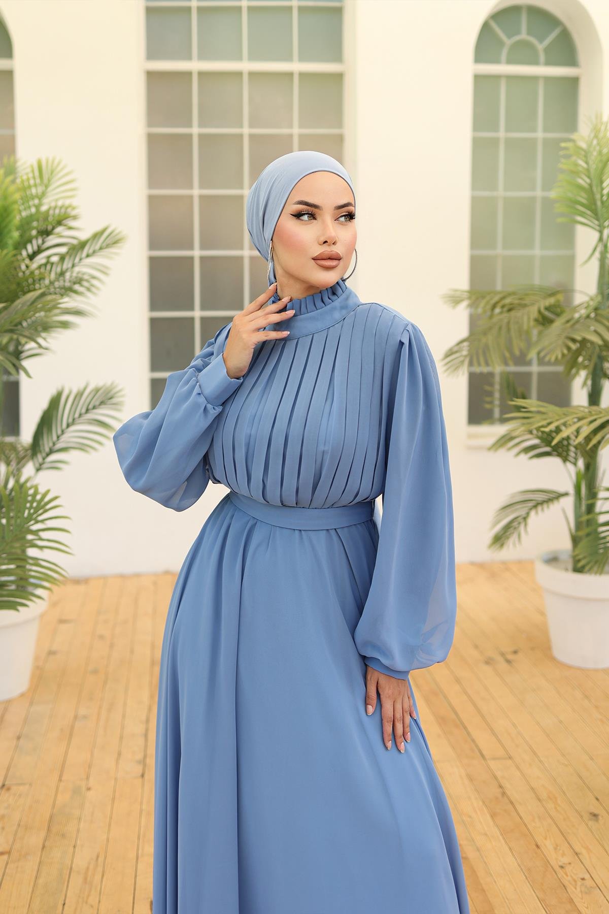 Tesettür Asel Şifon Abiye IndigoLP6040