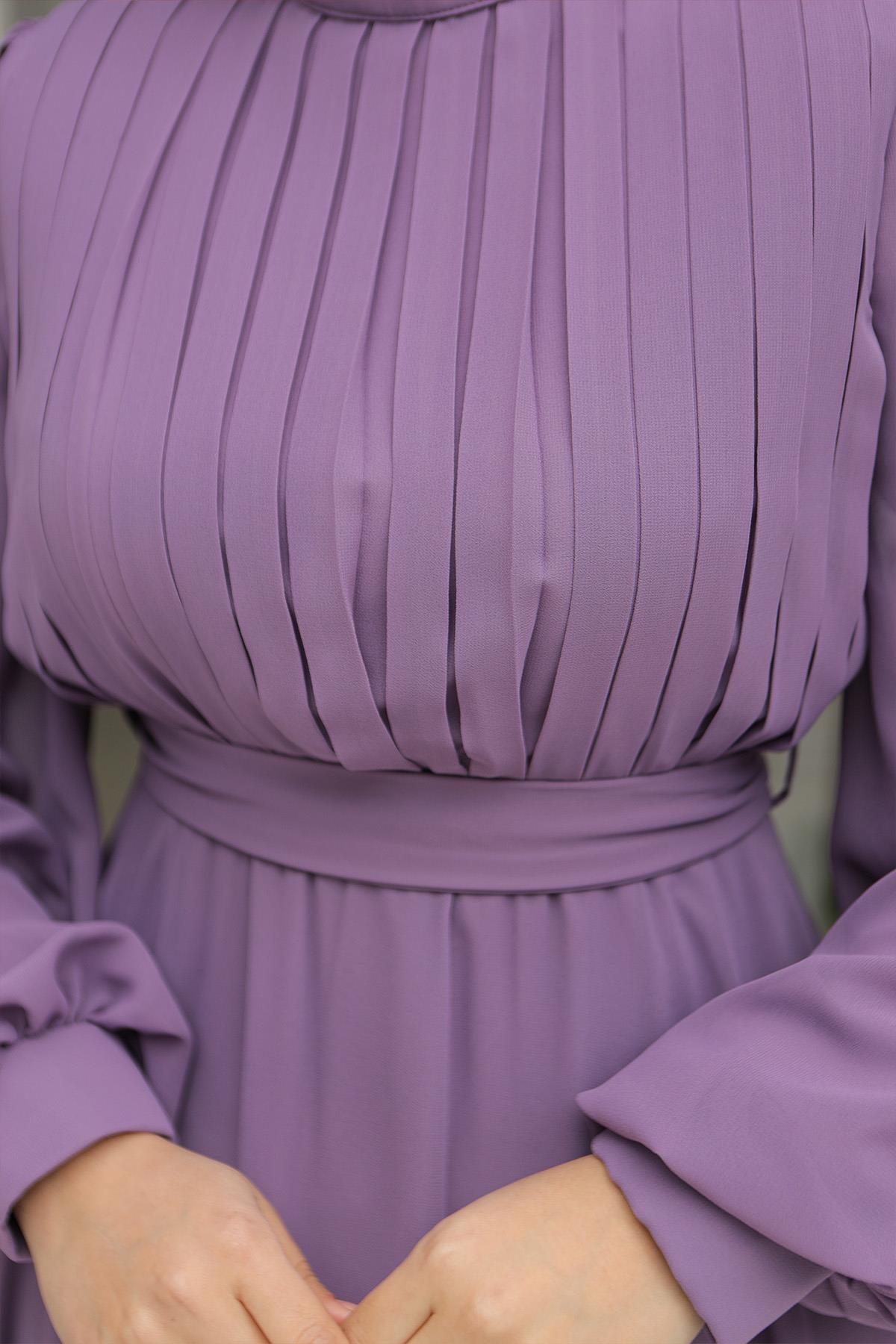 Tesettür Asel Şifon Abiye LilaLP6040