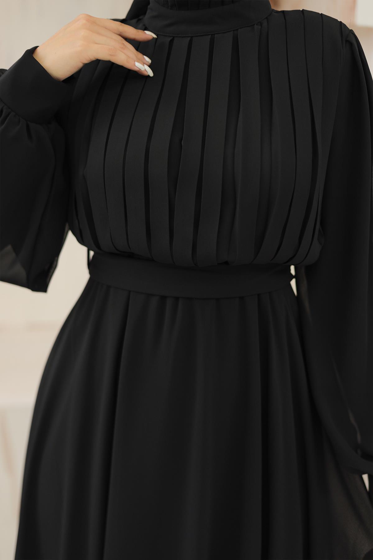 Tesettür Asel Şifon Abiye SiyahLP6040