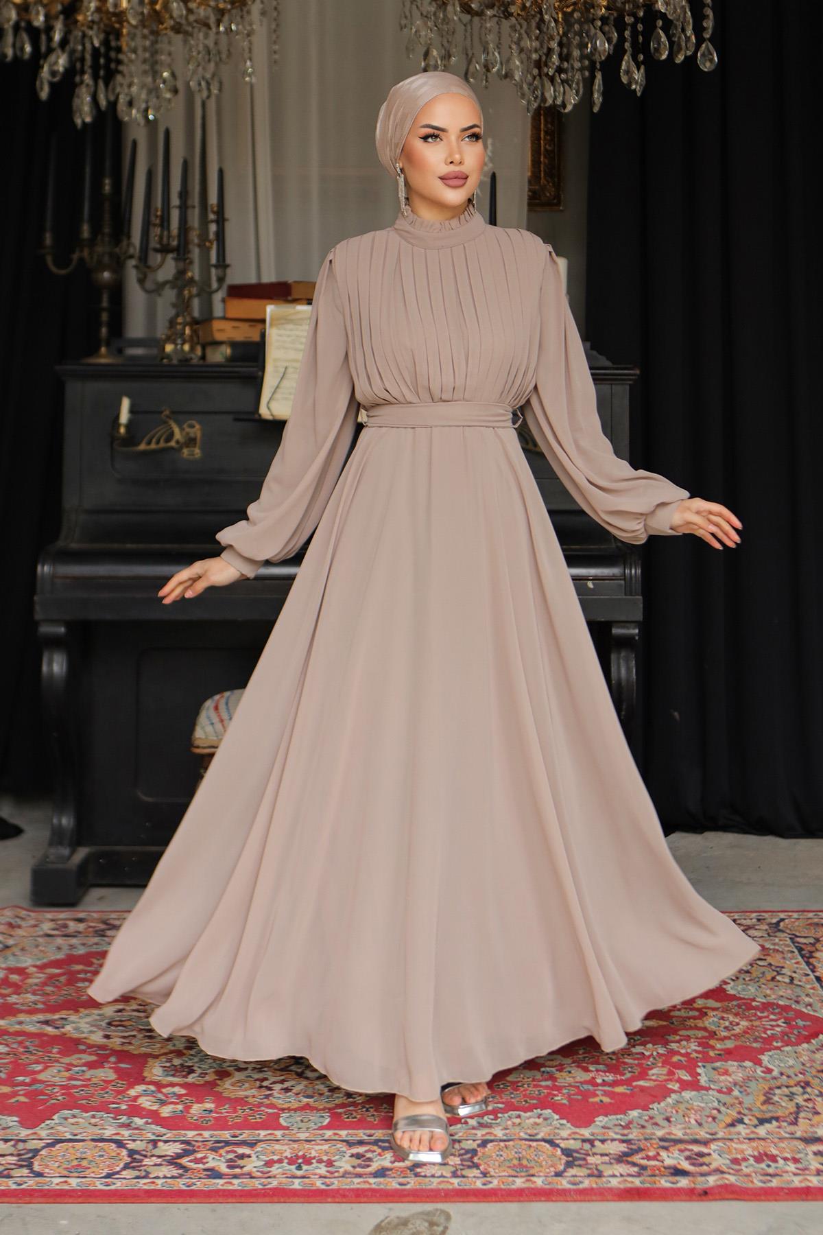 Tesettür Asel Şifon Abiye VizonLP6040